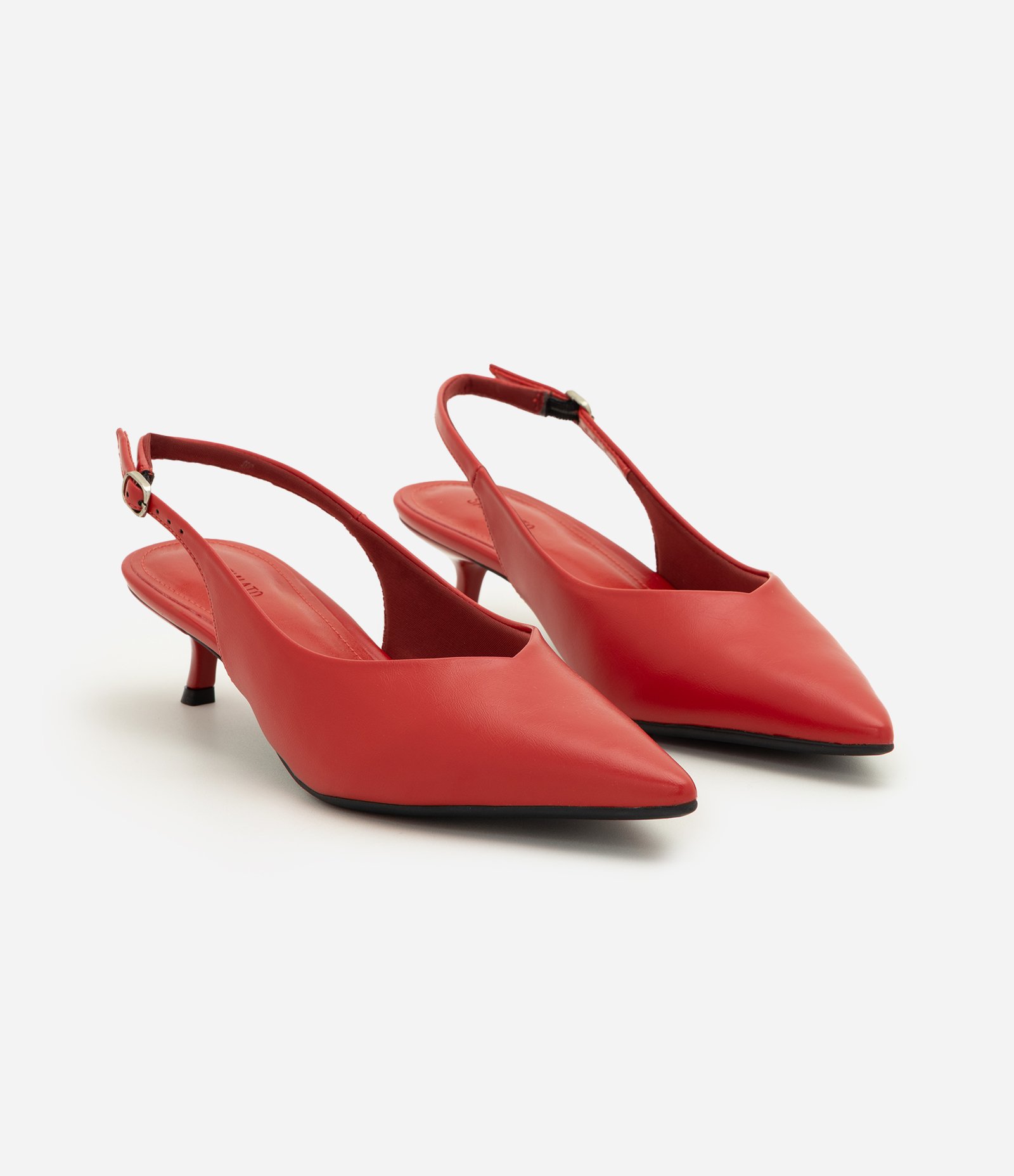 Sapato Scarpin Slingback em PU com Salto Kitten Heel Vermelho 3