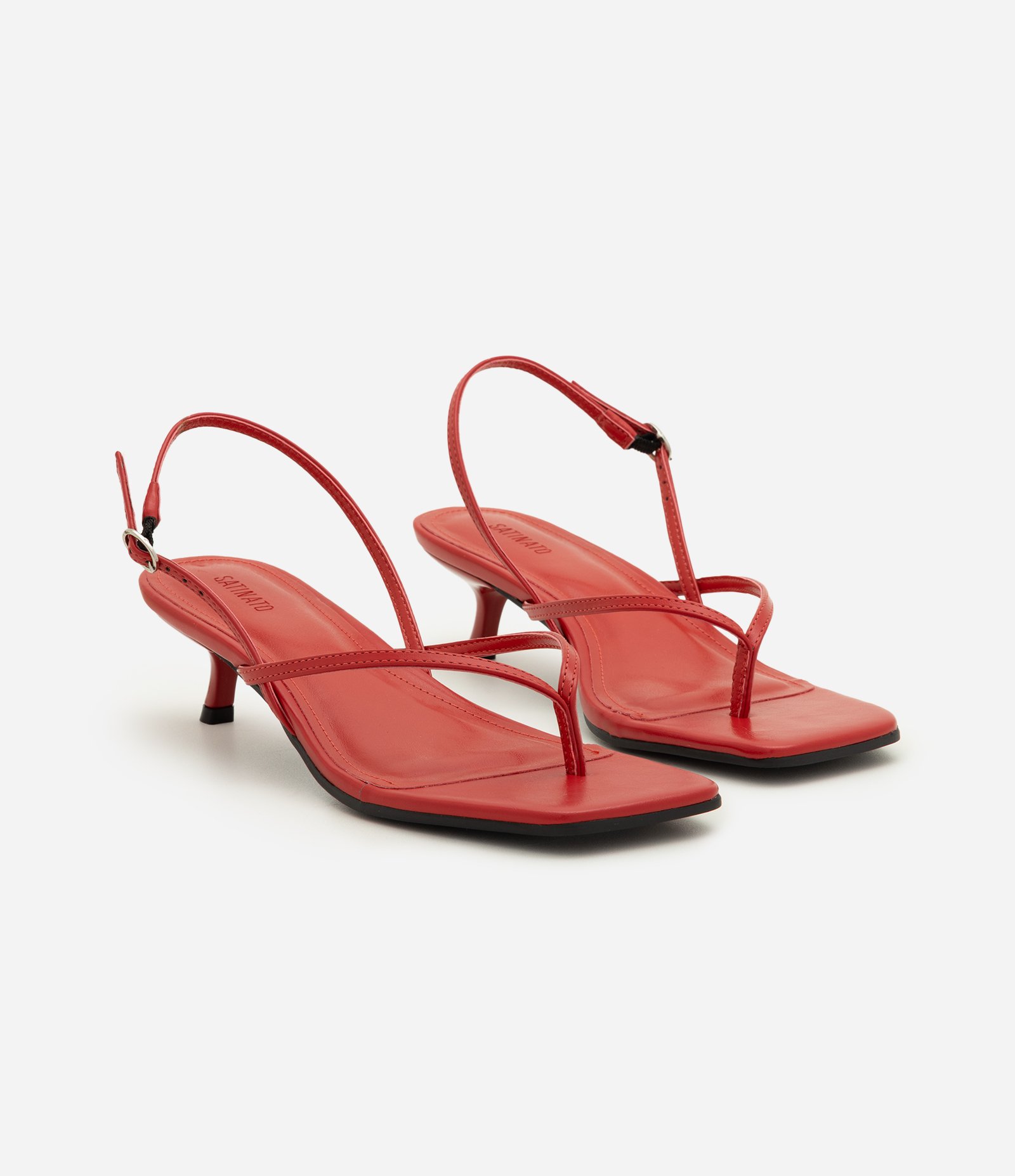 Sandália de Dedo em PU com Tiras e Bico Quadrado Vermelho 2