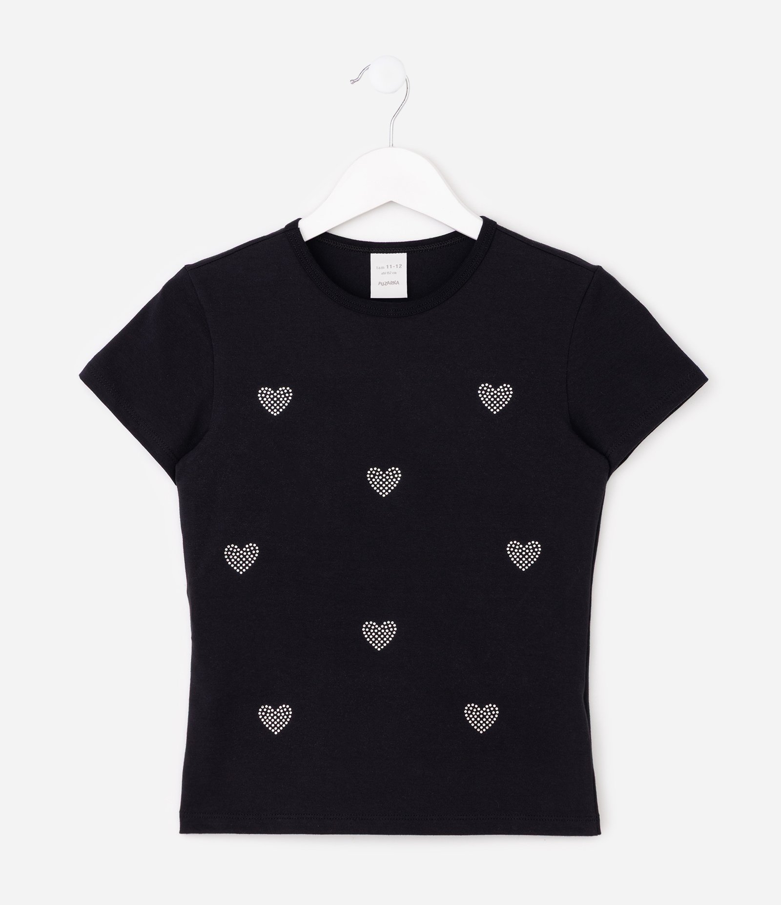 Camiseta Infantil em Algodão com Aplicação de Corações em Strass - Tam 5 a 14 Anos Preto 2