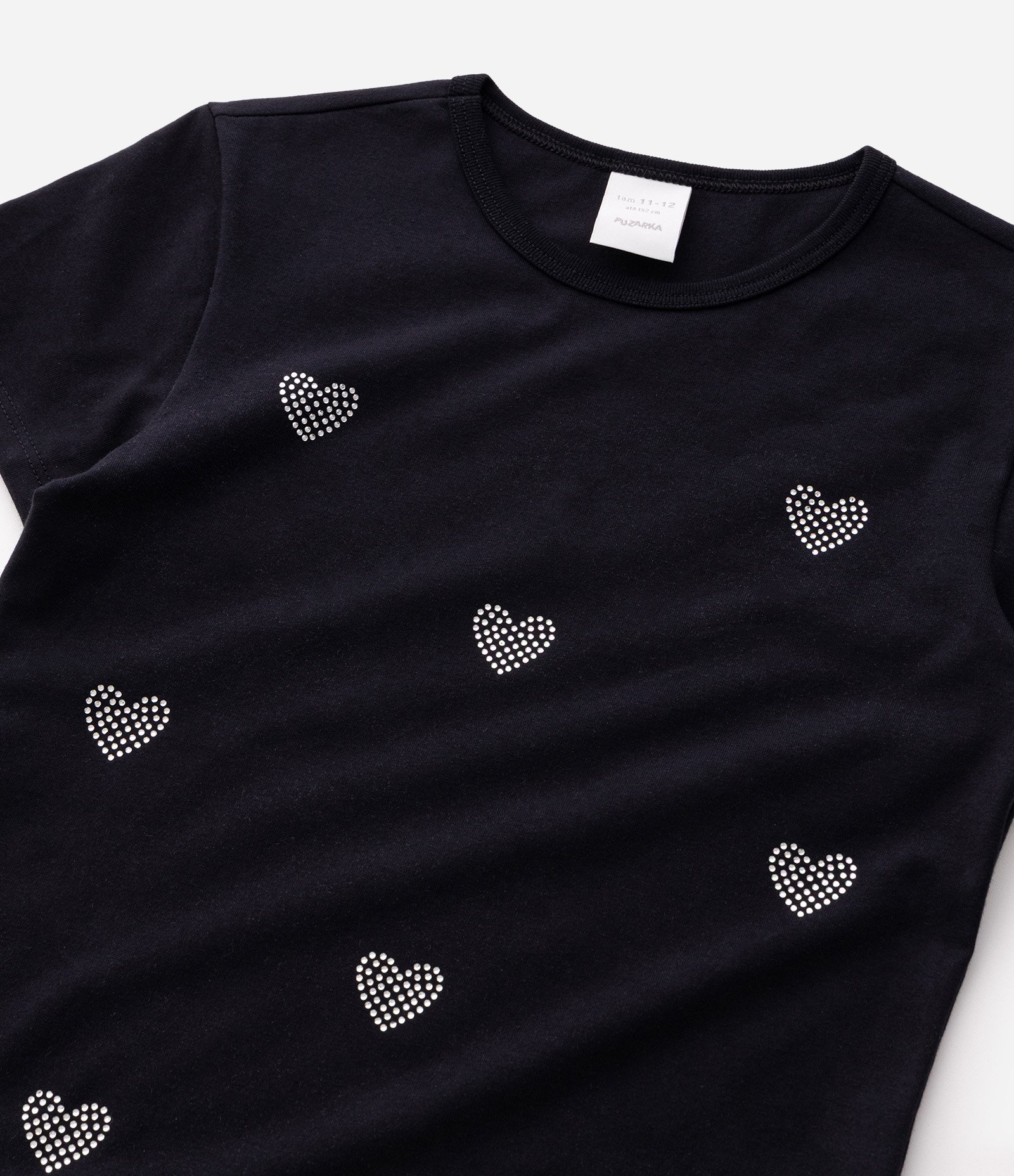 Camiseta Infantil em Algodão com Aplicação de Corações em Strass - Tam 5 a 14 Anos Preto 5