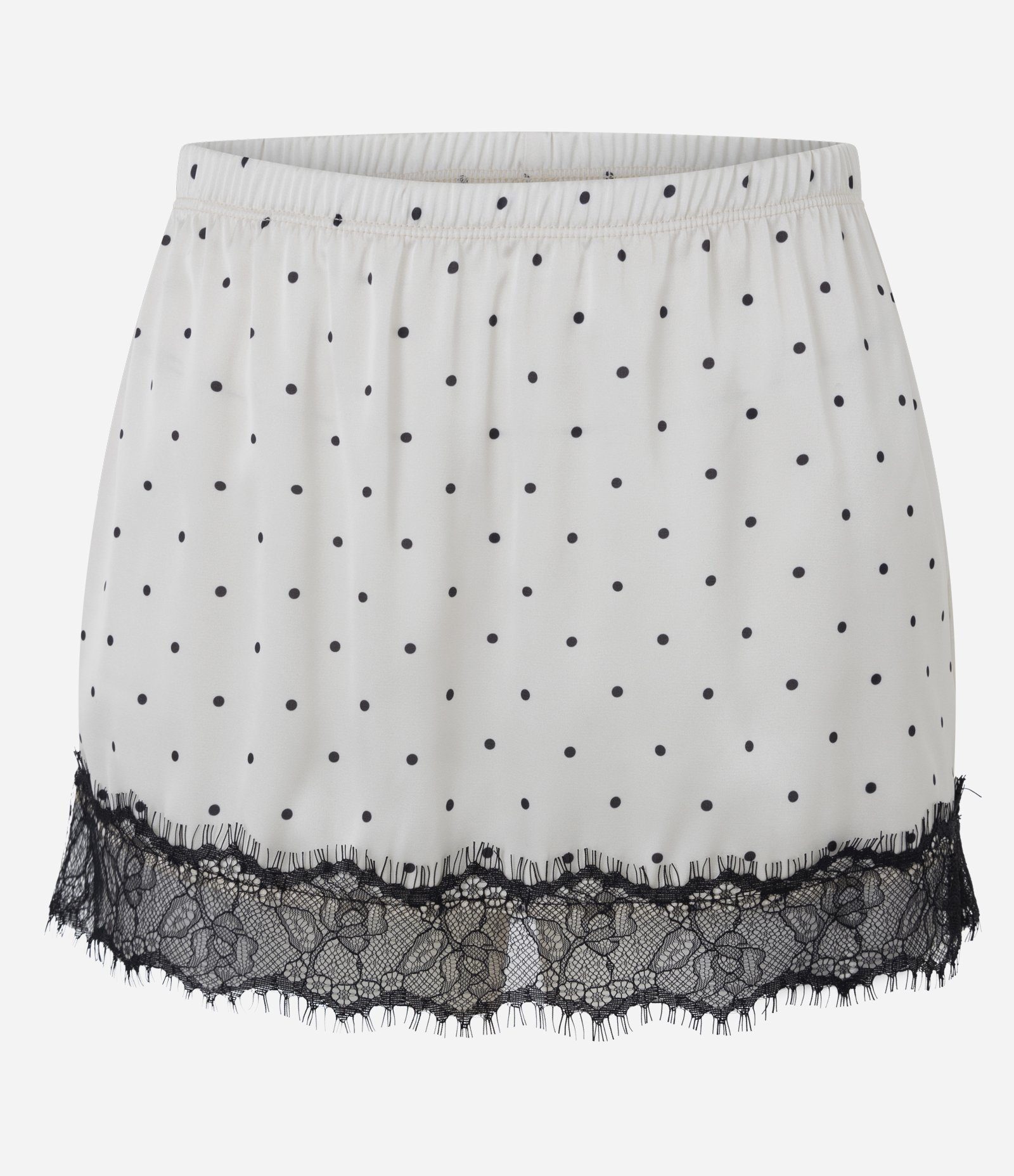 Saia de Pijama em Cetim com Estampa Poá Renda e Laços Branco/Preto 5