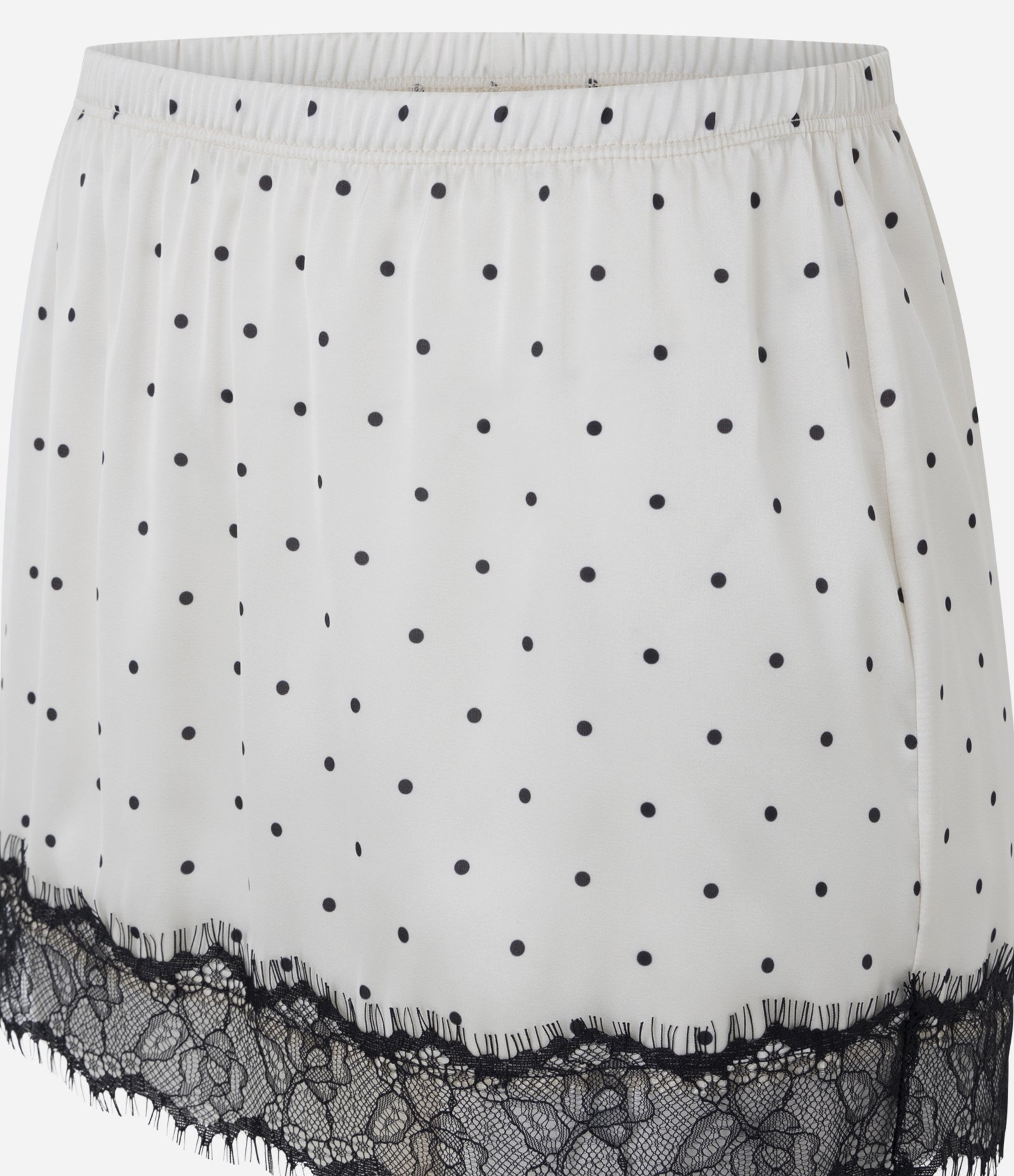 Saia de Pijama em Cetim com Estampa Poá Renda e Laços Branco/Preto 6