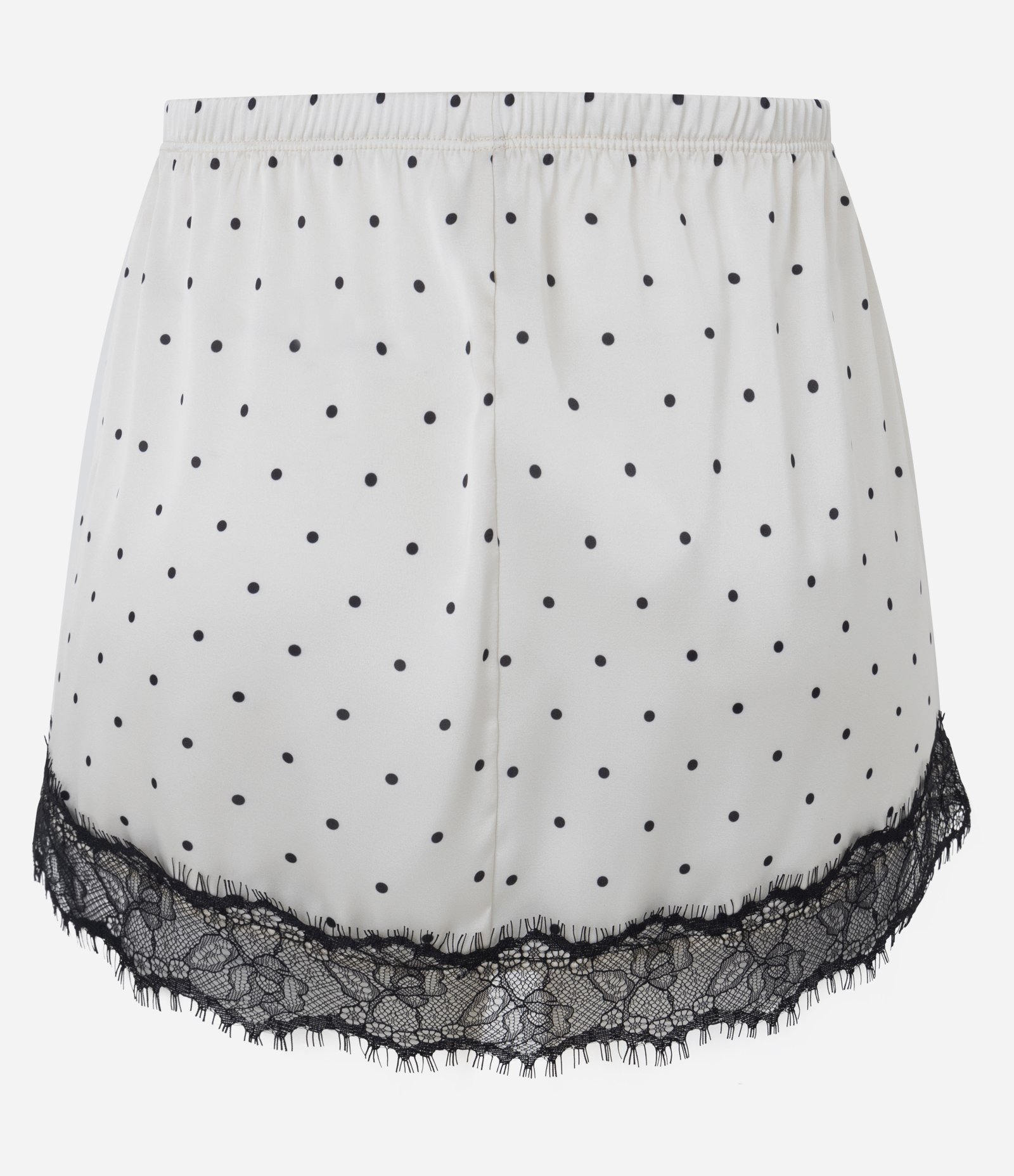 Saia de Pijama em Cetim com Estampa Poá Renda e Laços Branco/Preto 7