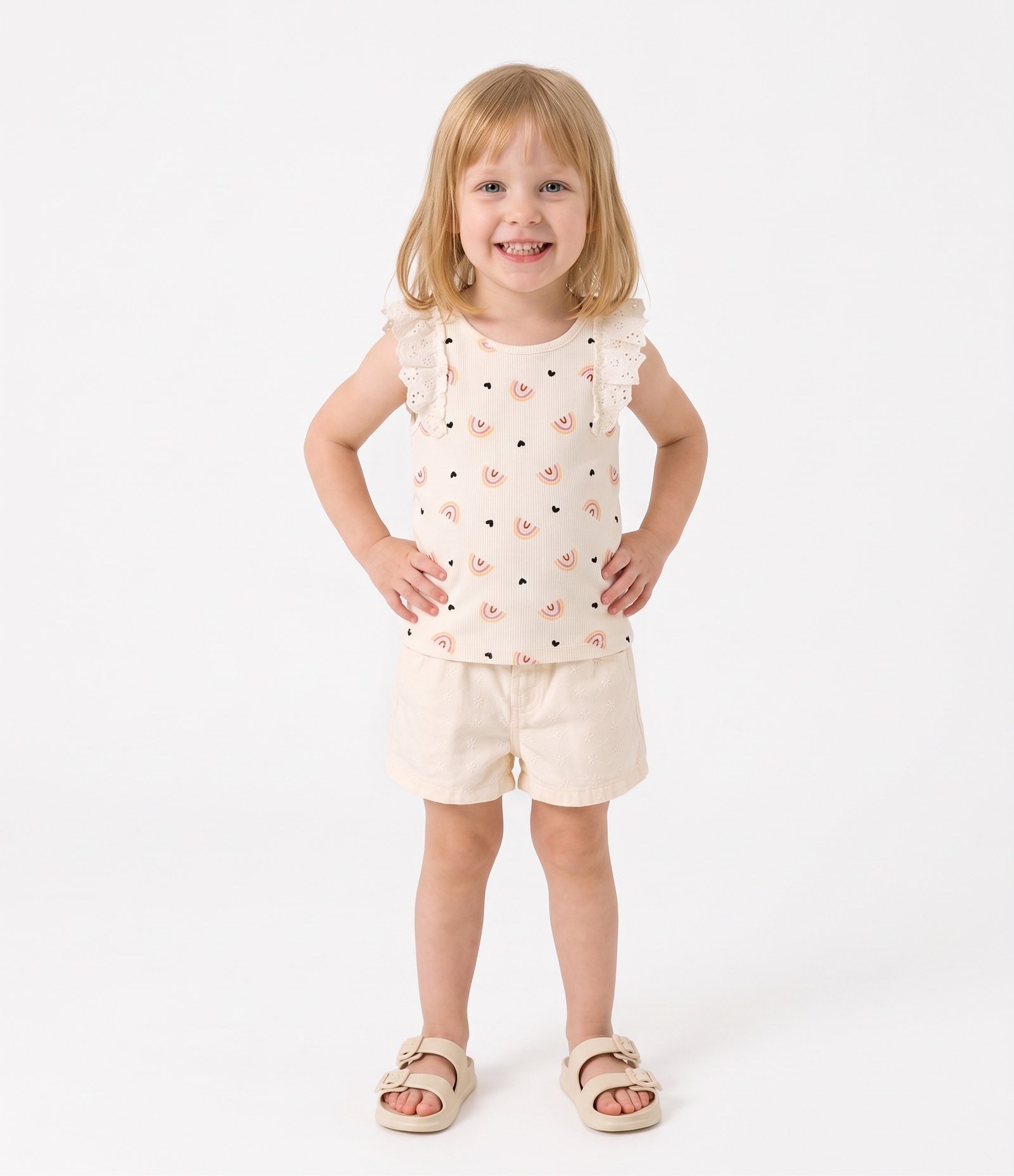 Blusa Infantil com Arco Iris -Tam 1 a 6 Anos Bege 1