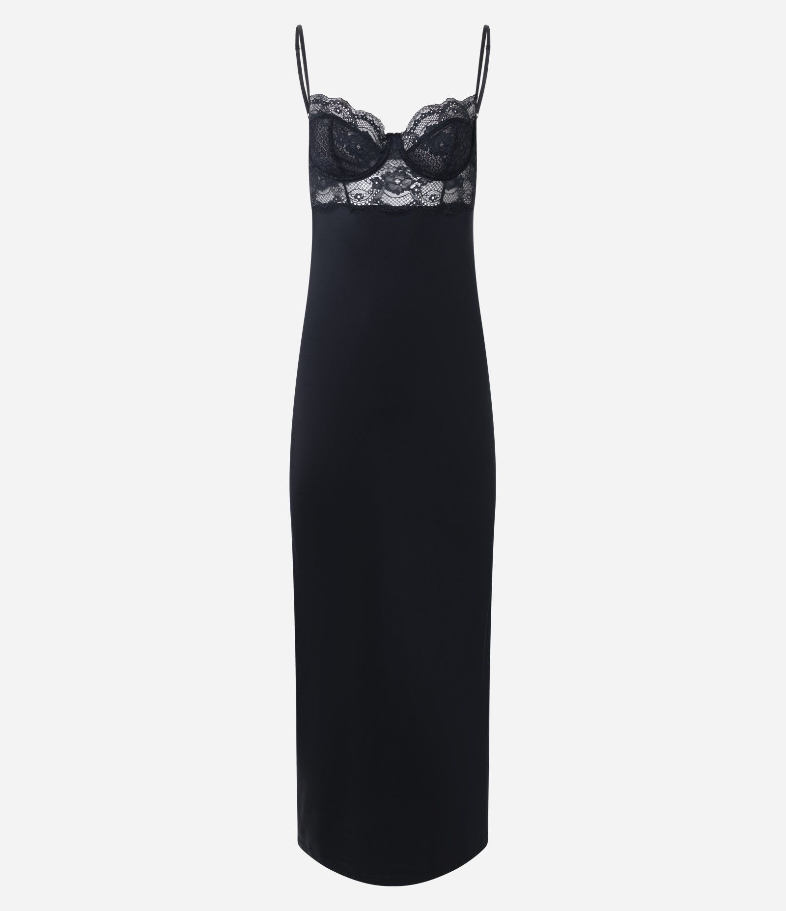 Camisola Longa em Microfibra com Renda no Busto Preto 1