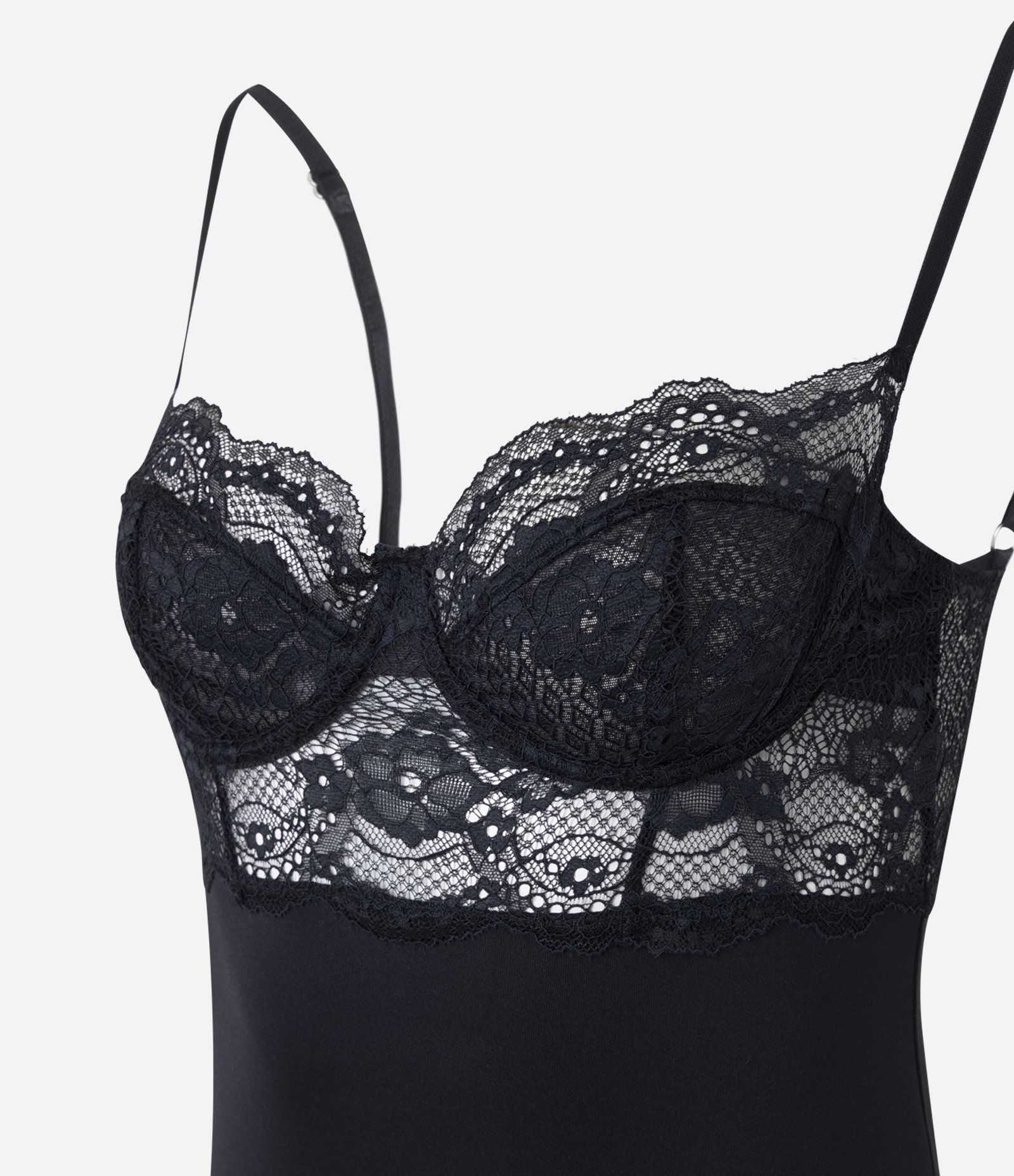 Camisola Longa em Microfibra com Renda no Busto Preto 2