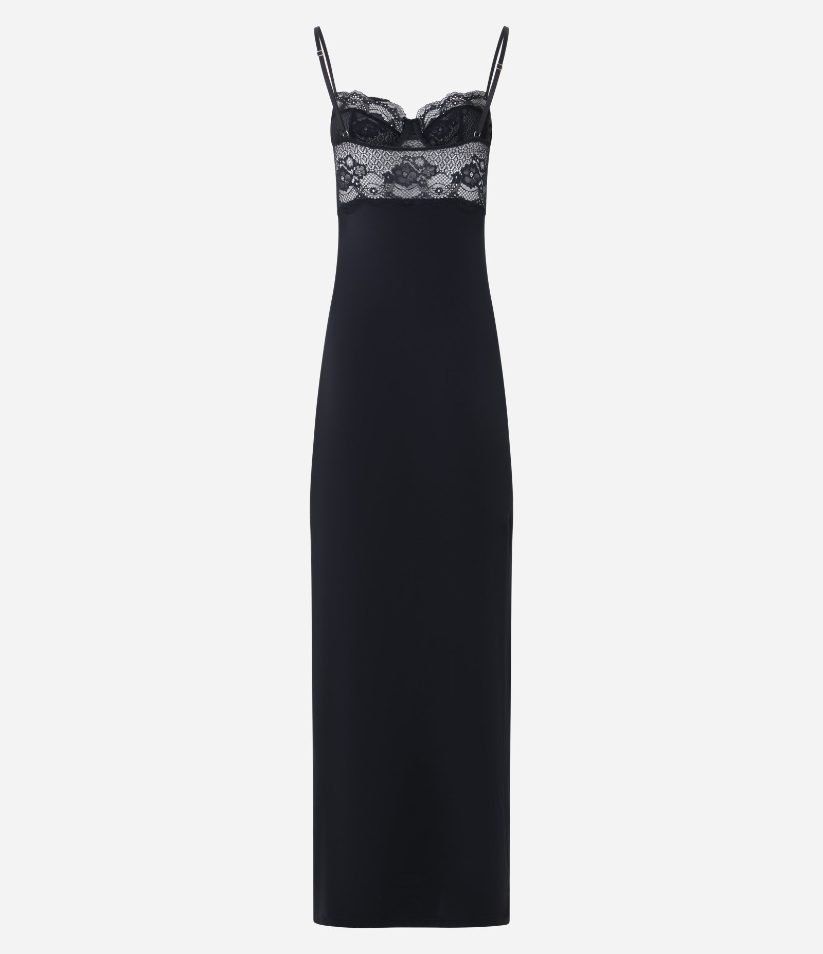 Camisola Longa em Microfibra com Renda no Busto Preto 3