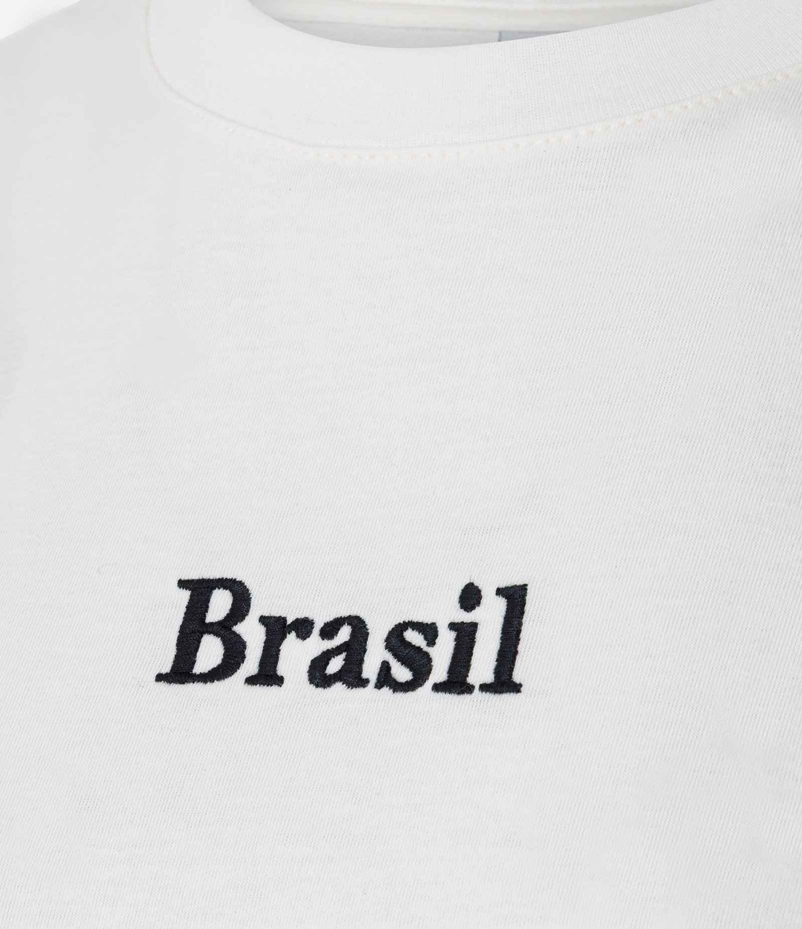 Camiseta em Algodão com Lettering Brasil e Barra Assimétrica com Renda Branco 7