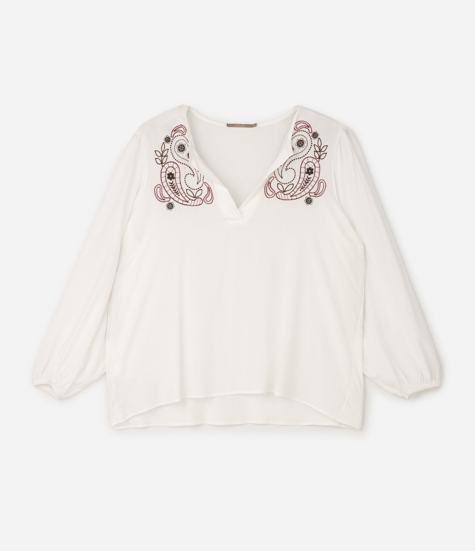 Blusa Bata em Viscose com Bordado Paisley Curve & Plus Size Off White 5