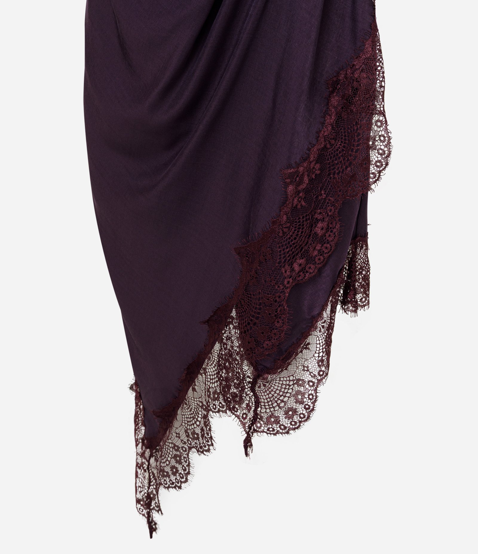 Vestido Midi de Alcinha em Cetim com Barra Assimétrica Rendada Roxo 6