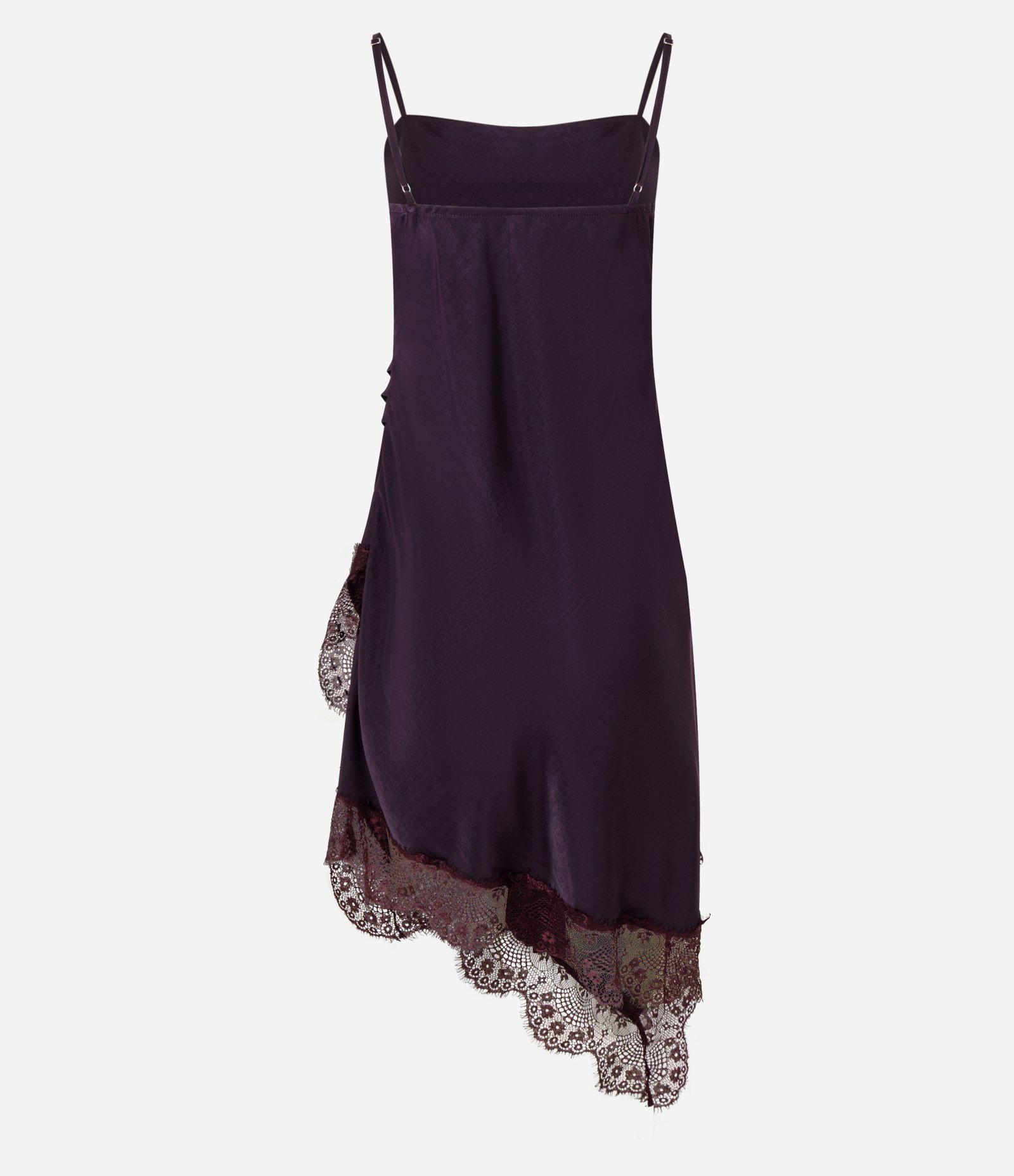 Vestido Midi de Alcinha em Cetim com Barra Assimétrica Rendada Roxo 7