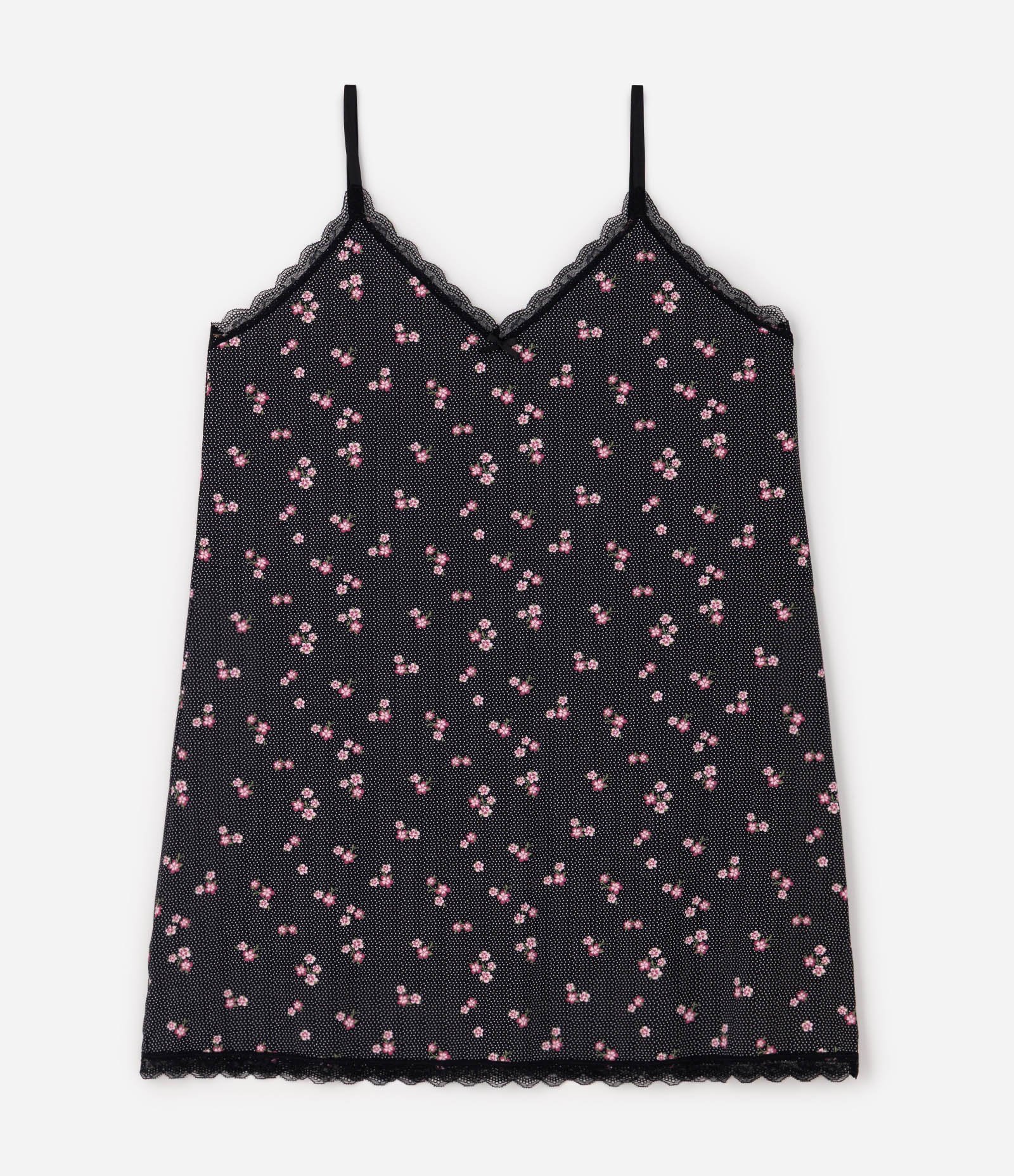 Camisola Poá e Floral Curve & Plus Size Preto 1