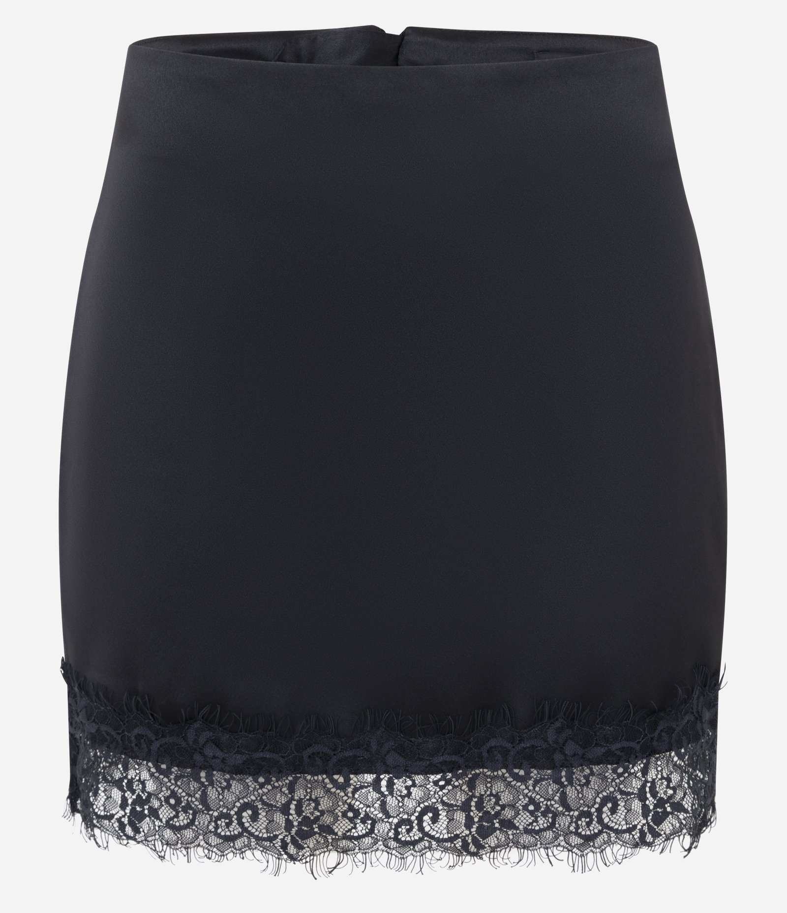 Short Saia Acetinado com Aplicação de Renda na Barra Preto 5