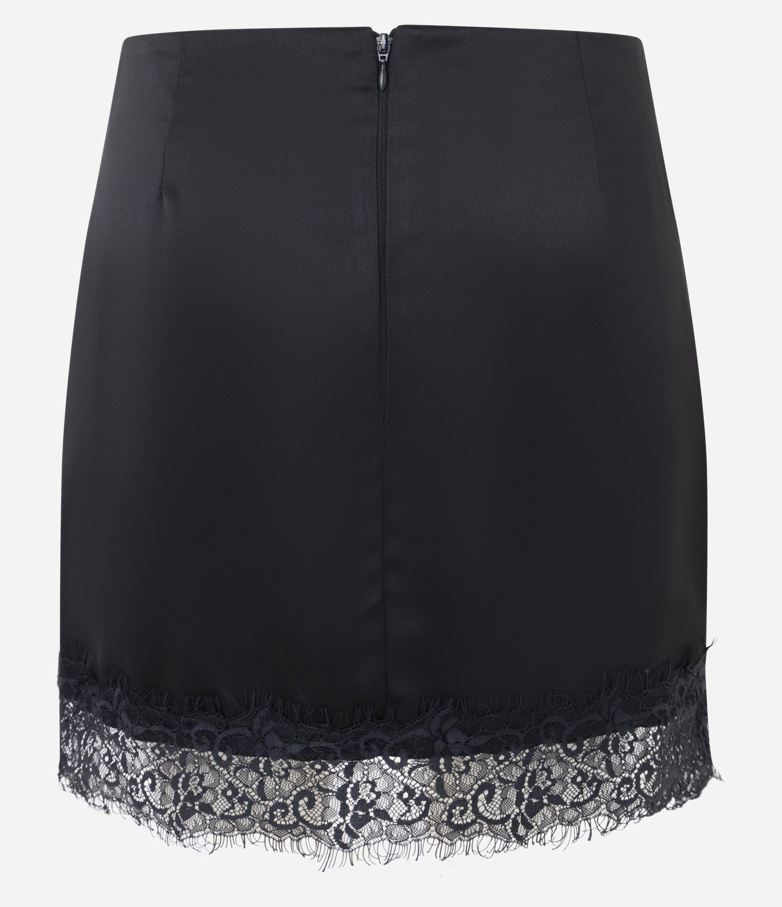 Short Saia Acetinado com Aplicação de Renda na Barra Preto 7