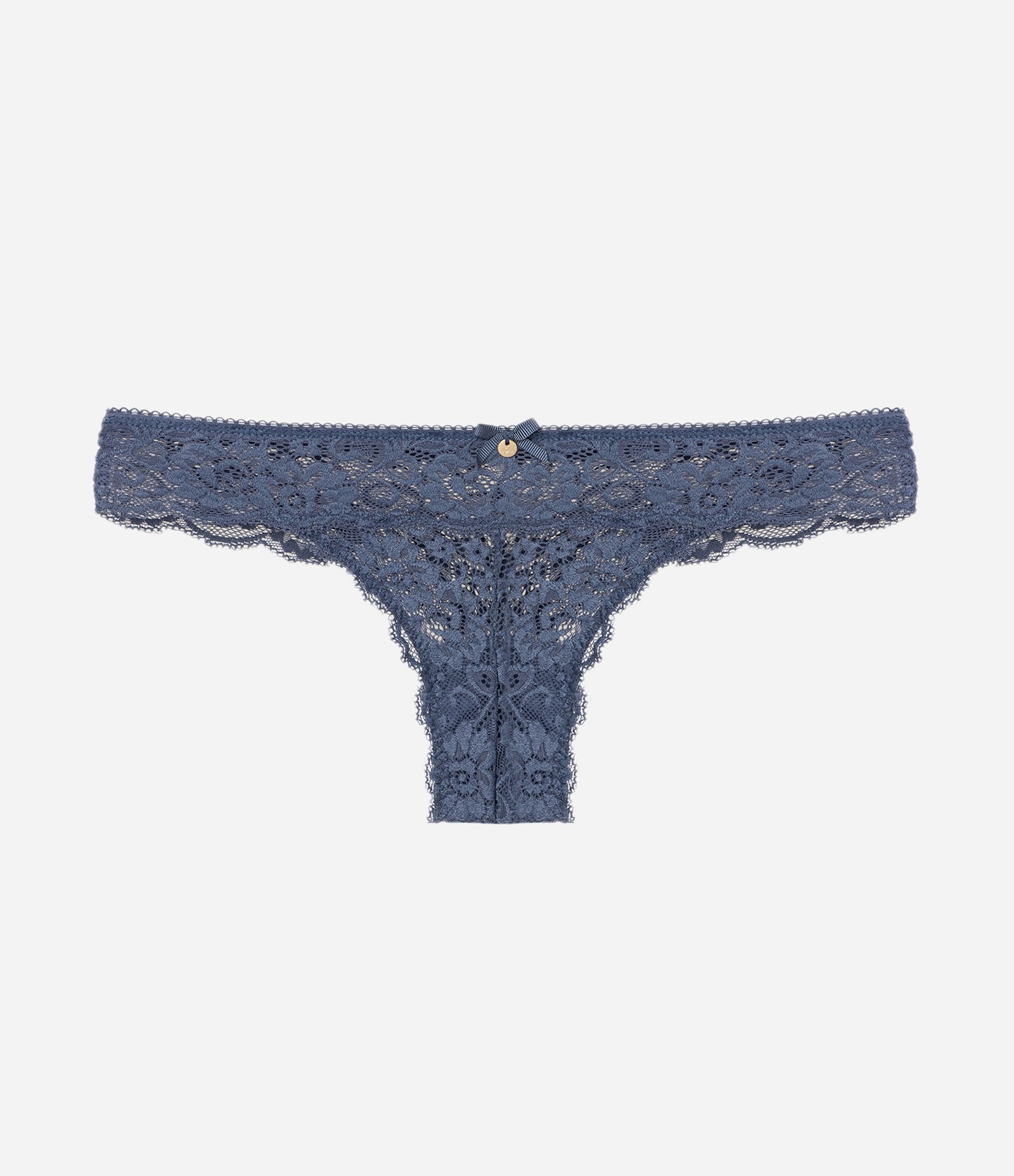 Calcinha Biquíni Fio em Renda Floral Azul Escuro 1