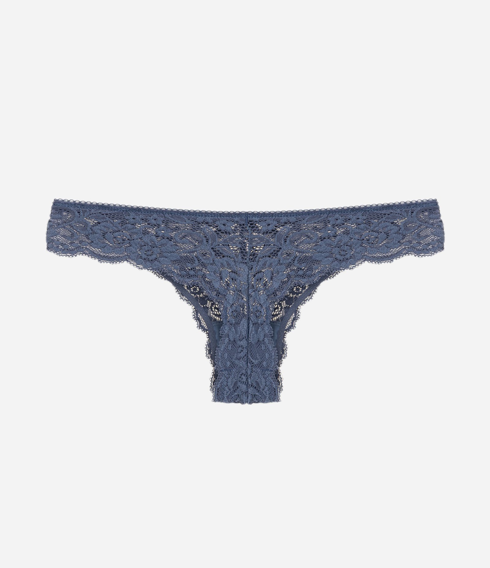 Calcinha Biquíni Fio em Renda Floral Azul Escuro 2