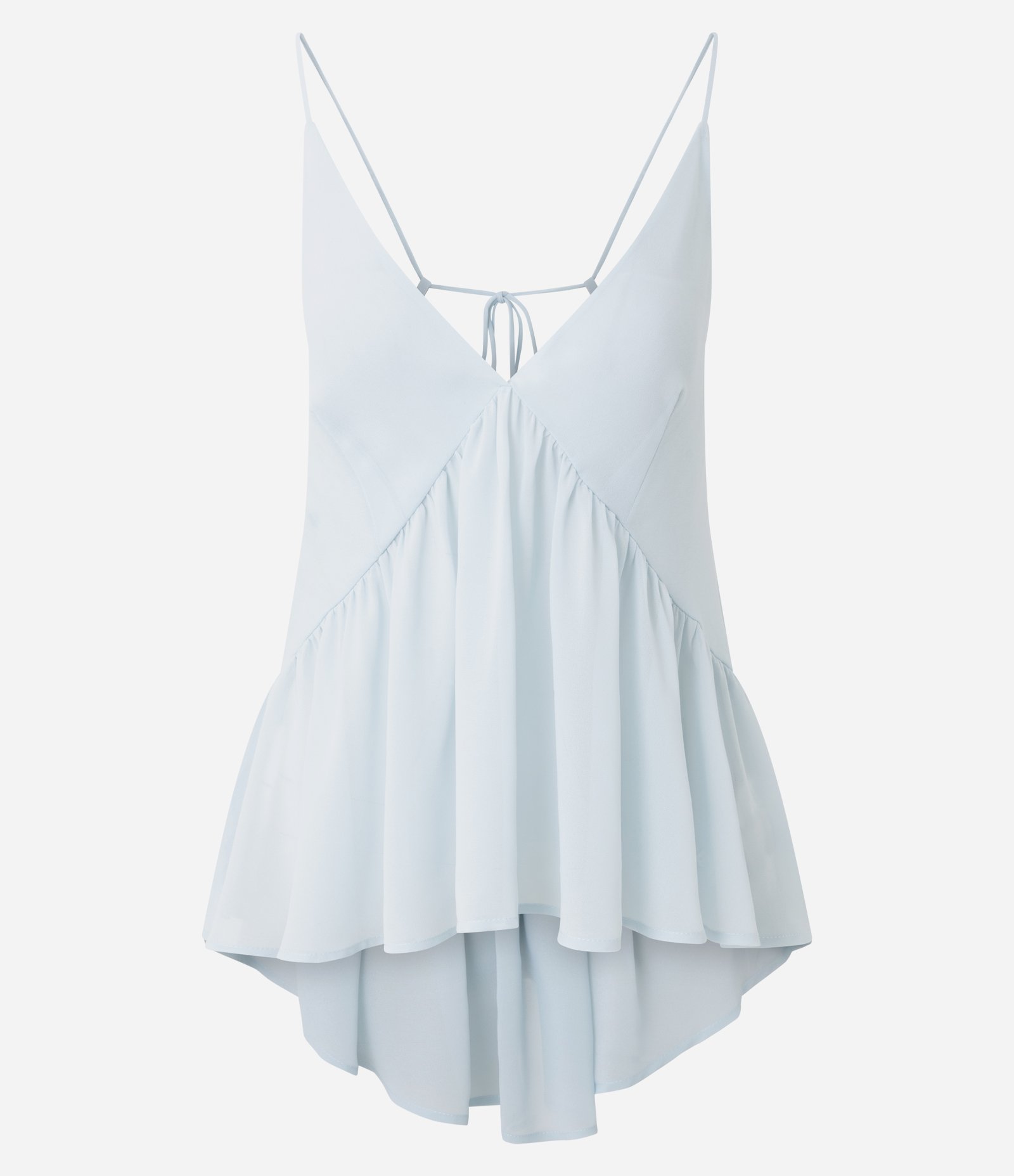 Blusa em Chiffon com Decote V e Amarração nas Costas Azul 5