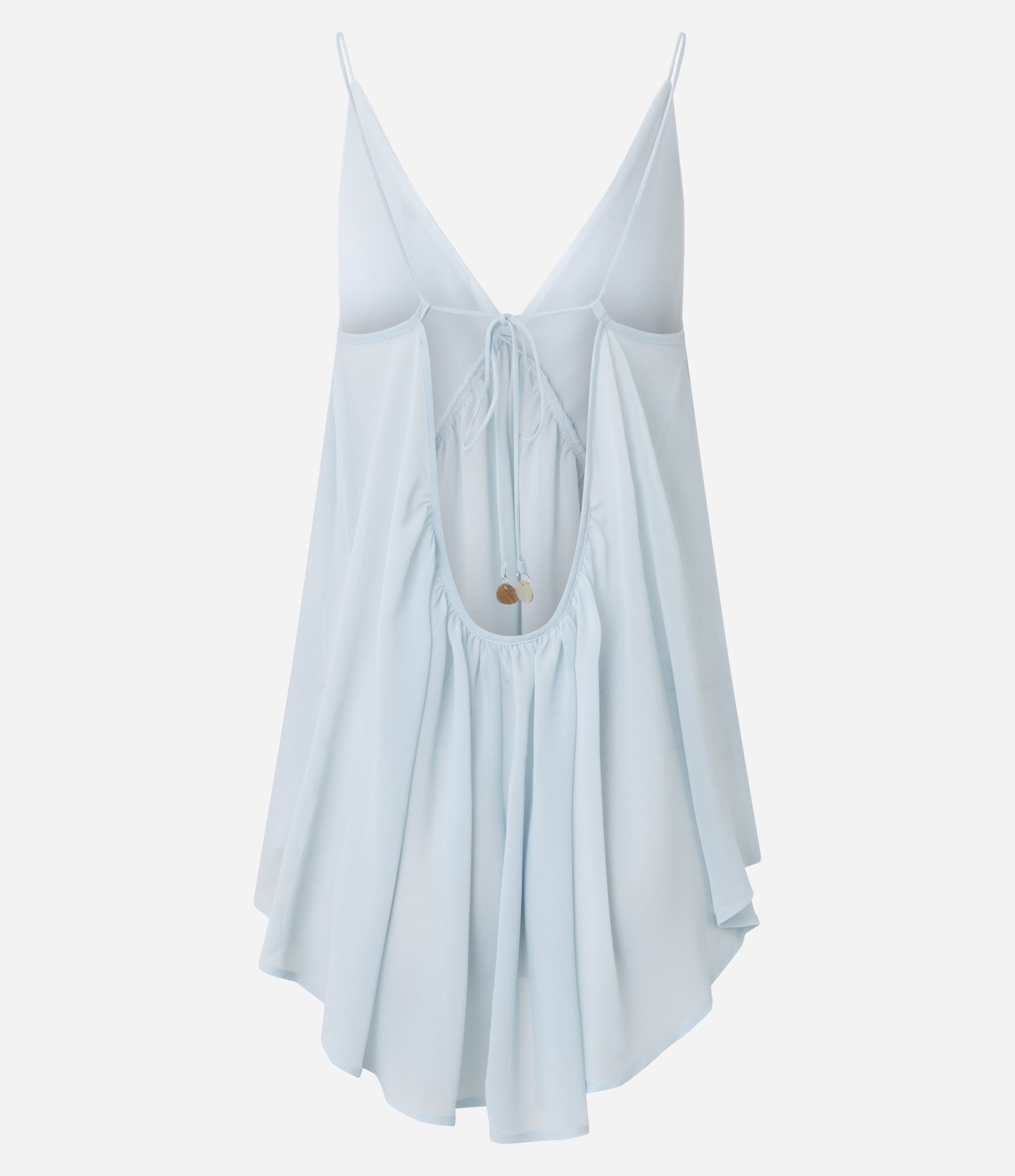 Blusa em Chiffon com Decote V e Amarração nas Costas Azul 6