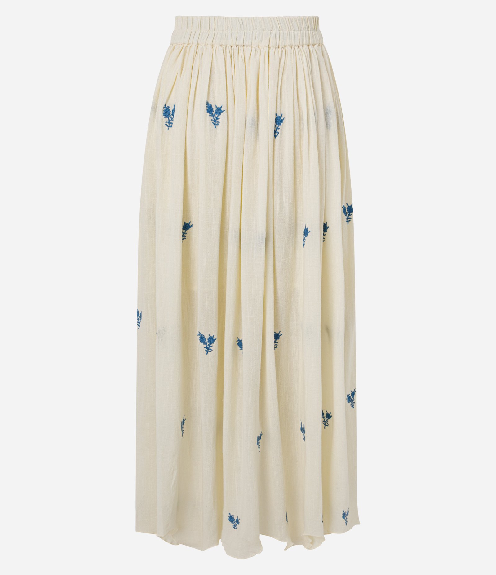 Saia Longa Floral em Algodão Bordado com Barra em Pontas Amarelo Claro 7