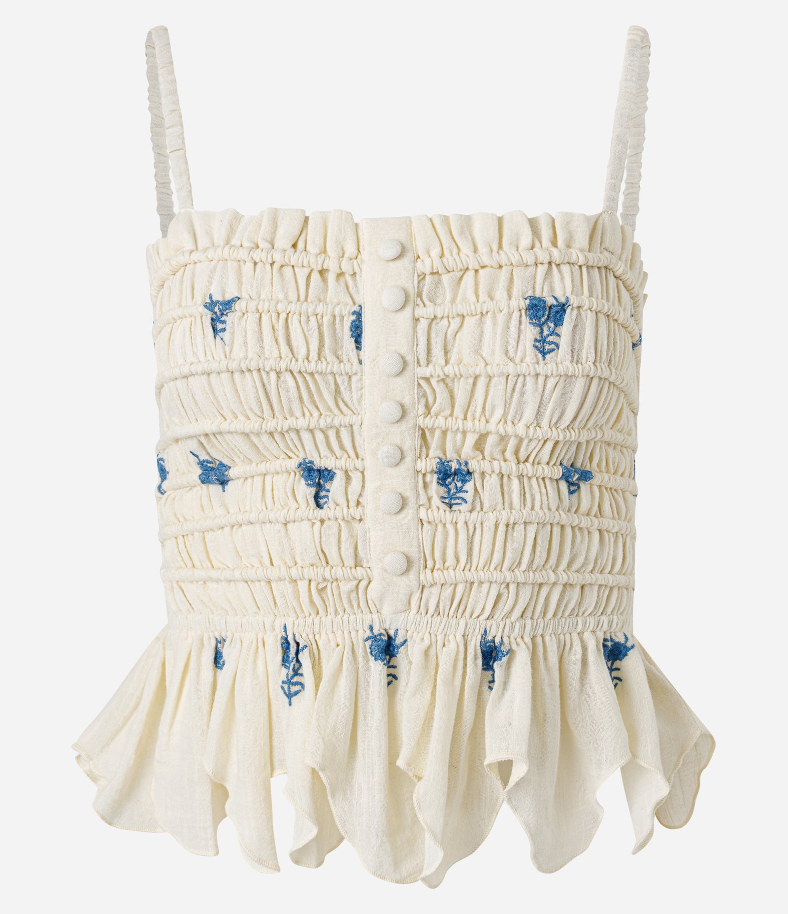 Blusa Peplum em Algodão com Bordado Floral e Franzidos no Busto Off White 5