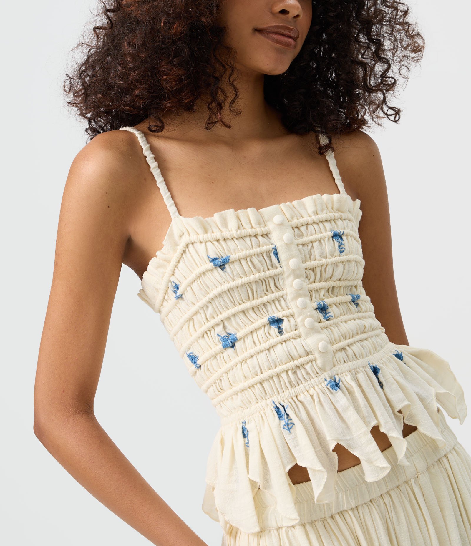 Blusa Peplum em Algodão com Bordado Floral e Franzidos no Busto Off White 3