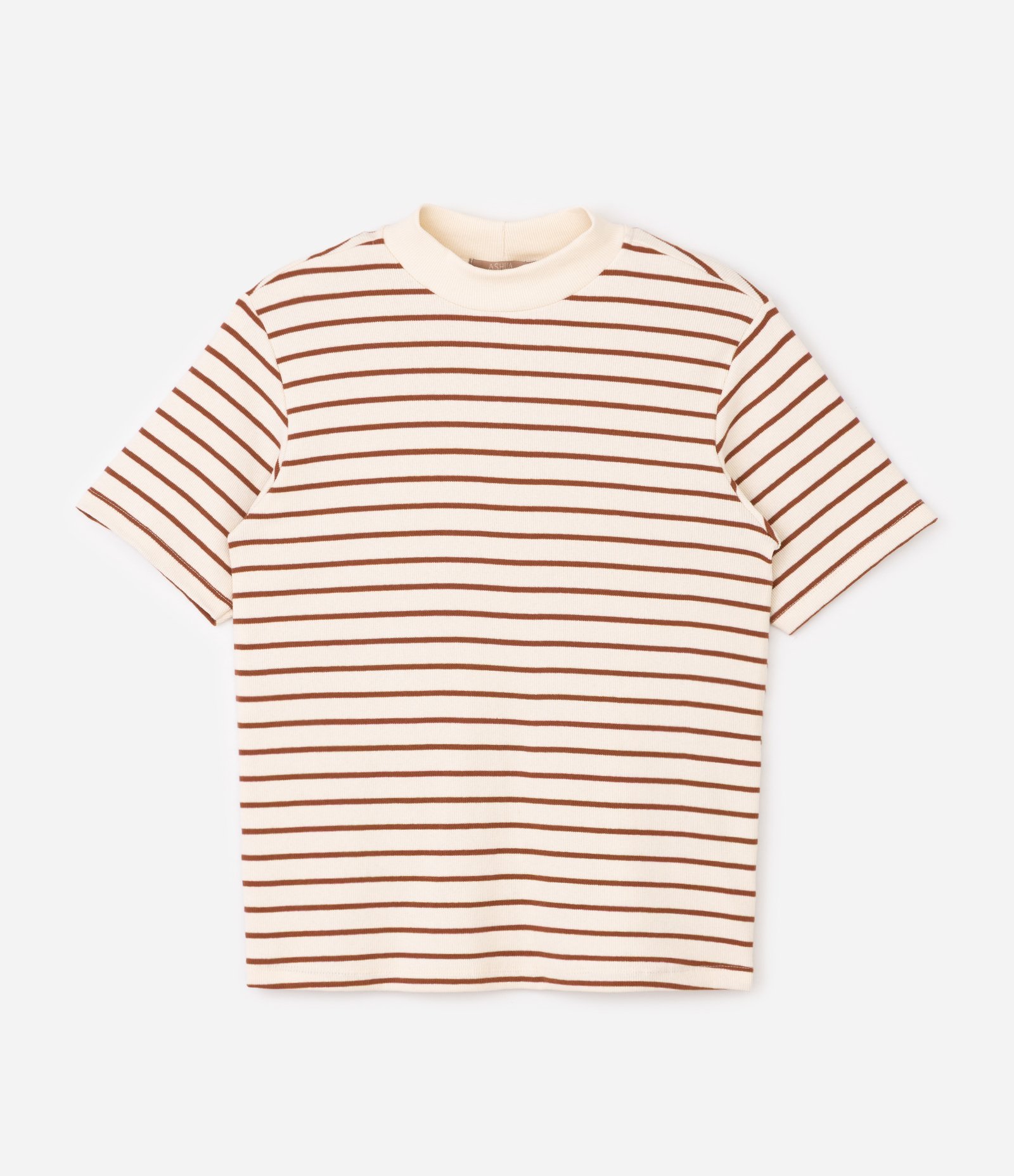 Blusa em Ribana Listrada com Fio Tinto e Gola Alta Curve & Plus Size Bege 5