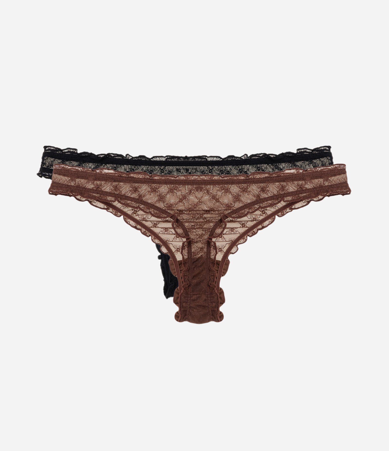 Kit 02 Calcinhas Biquíni Fio em Laise Floral Marrom/Preto 2