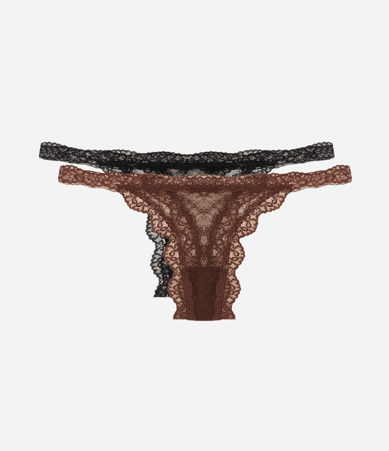 Kit 02 Calcinhas String Fio em Laise Floral Marrom/Preto 1