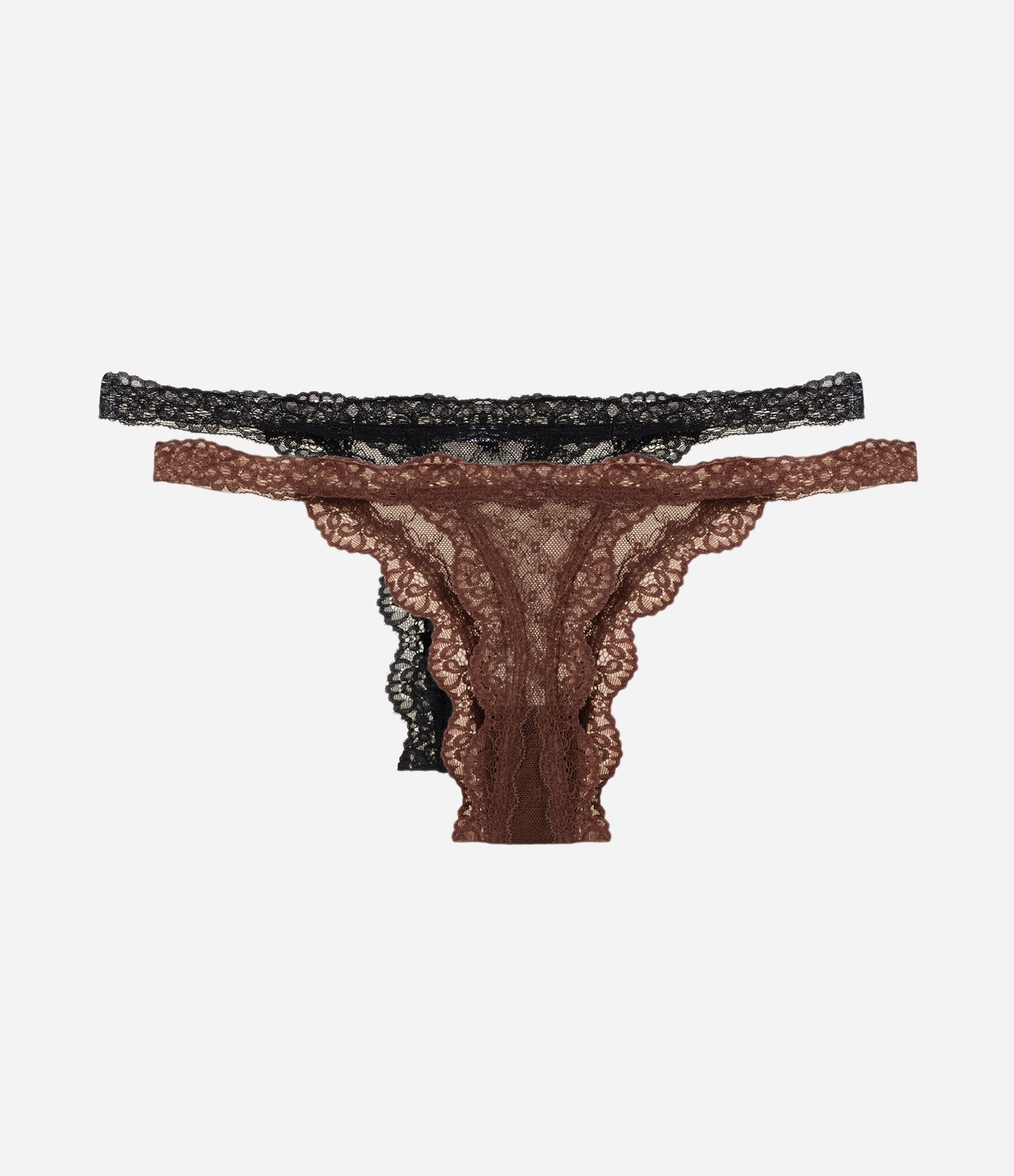 Kit 02 Calcinhas String Fio em Laise Floral Marrom/Preto 2