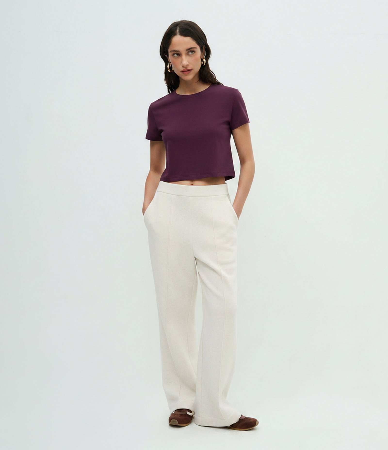 Blusa Cropped Manga Curta em Cotton Bordô 1