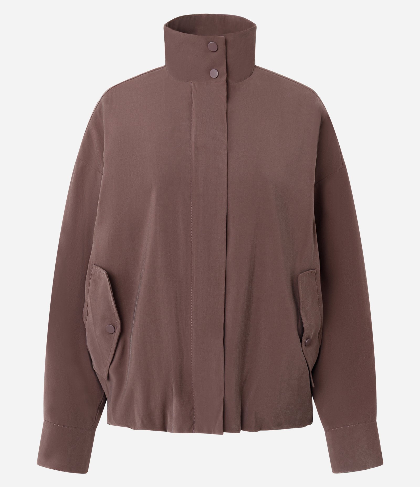 Jaqueta Oversized com Gola Alta e Bolsos Laterais Marrom 6