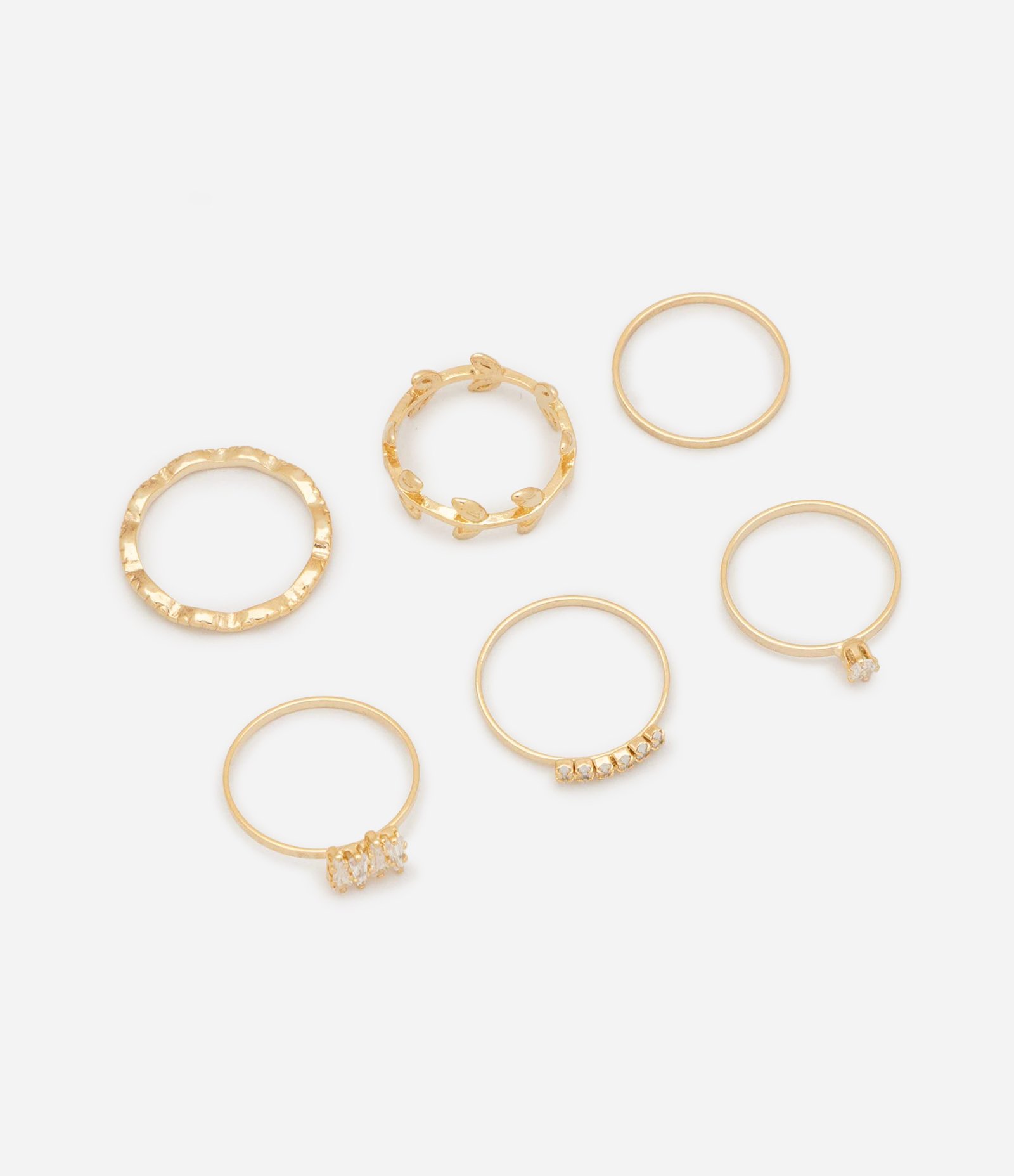 Kit 06 Anéis Delicados em Metal com Designs Variados Dourado 1