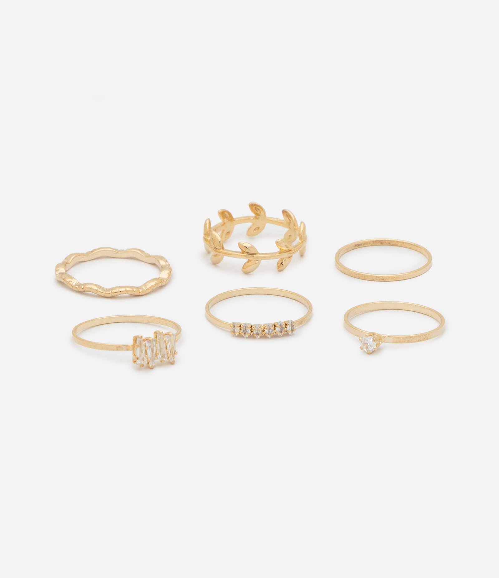 Kit 06 Anéis Delicados em Metal com Designs Variados Dourado 2