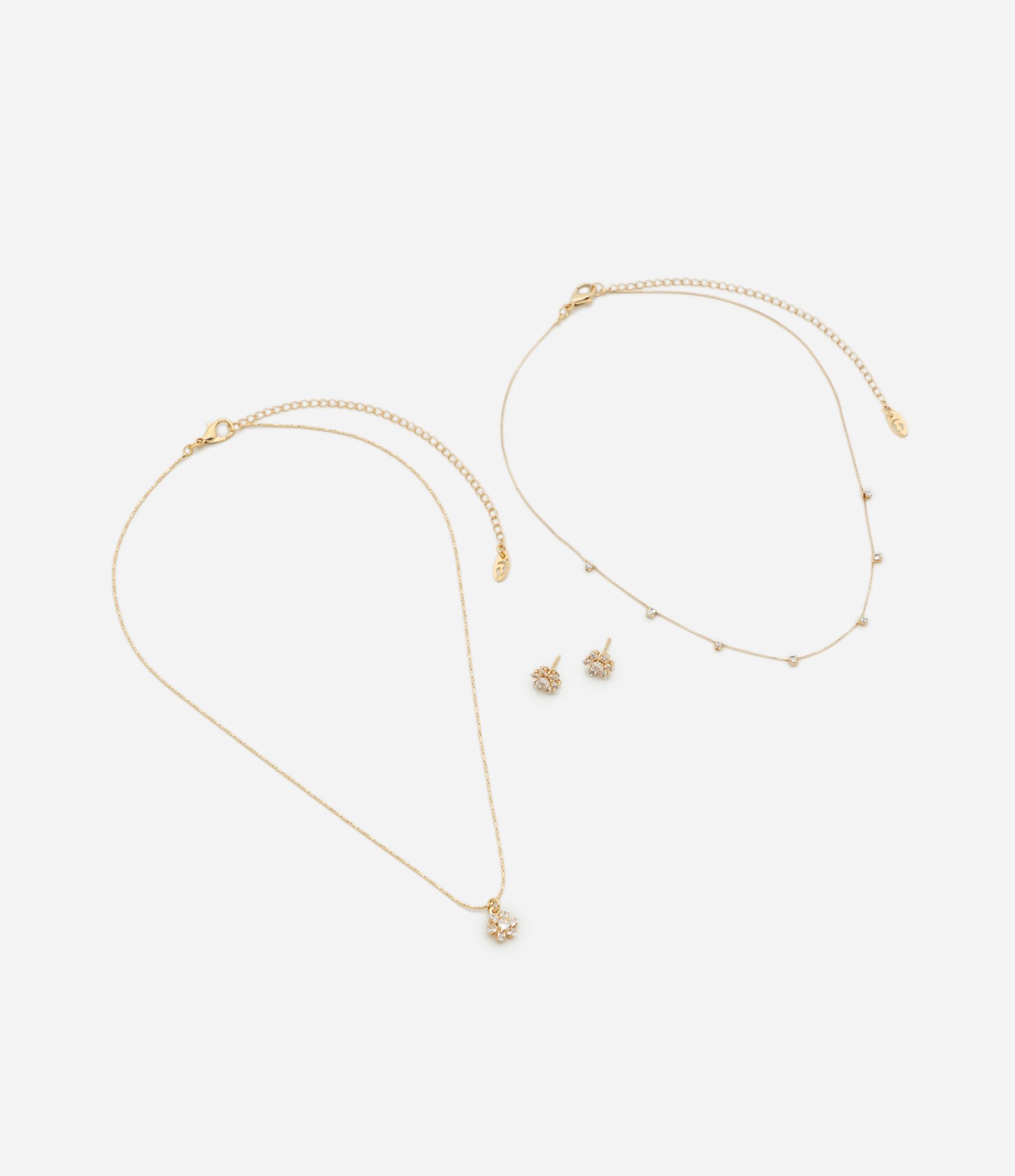 Conjunto de Colar Camadas e Brincos com Pingente de Flor Dourado 2