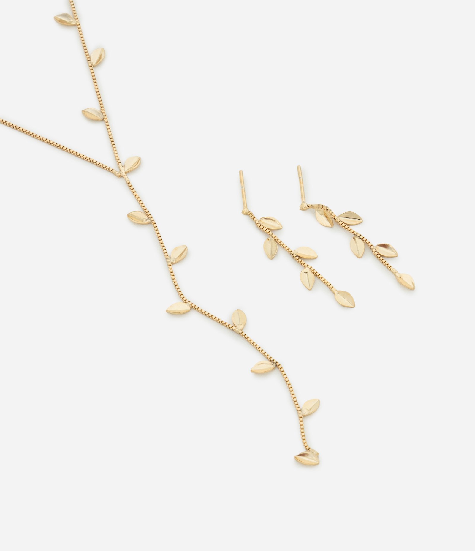 Conjunto de Colar e Brincos com Pingentes de Ramo Dourado 1
