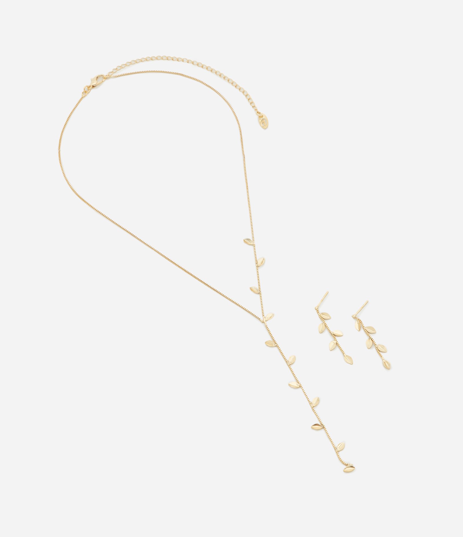 Conjunto de Colar e Brincos com Pingentes de Ramo Dourado 2