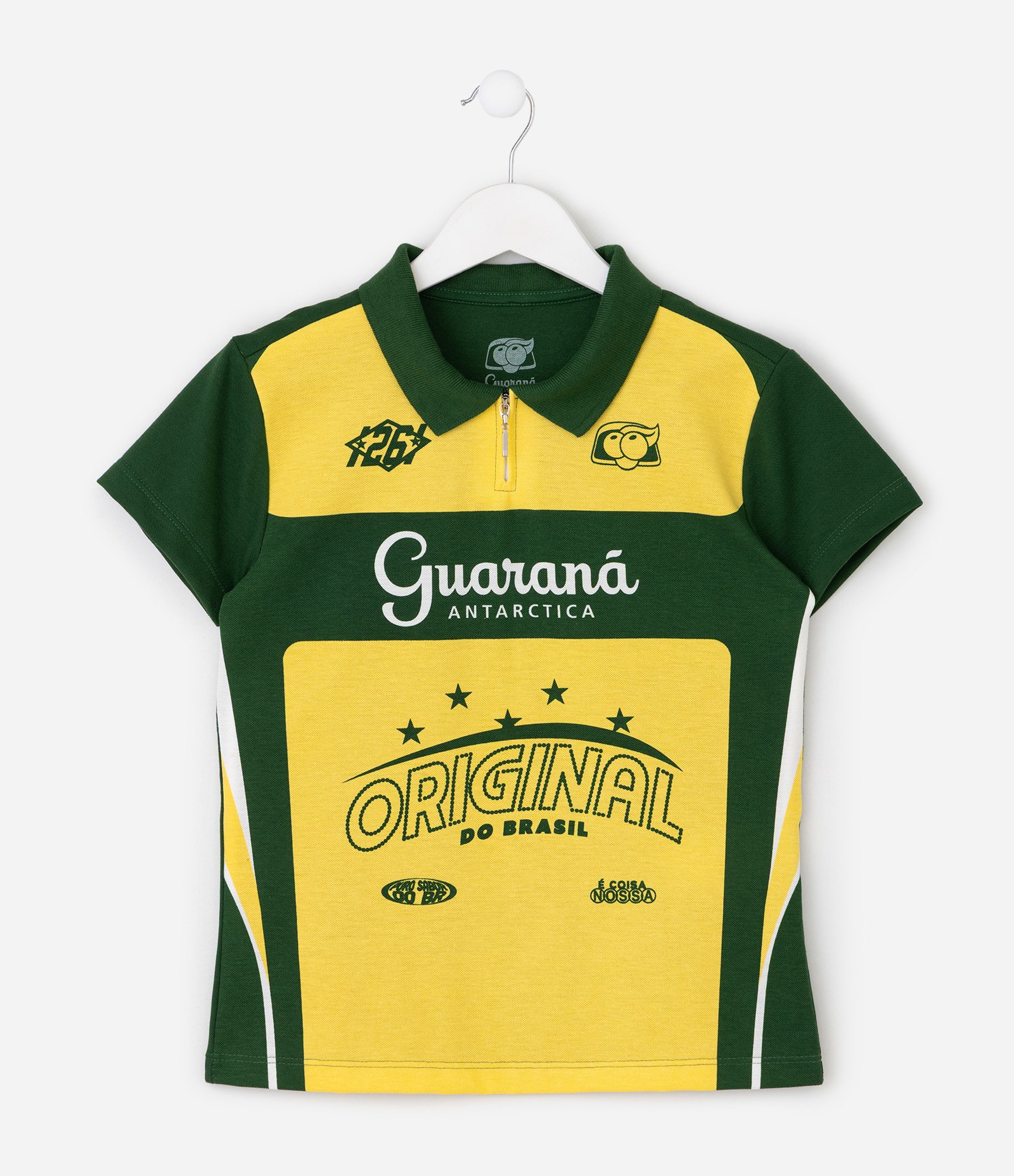 Camiseta Baby Tee Infantil com Recortes e Estampa Guaraná – Tam 5 a 14 Anos Verde/Amarelo 1