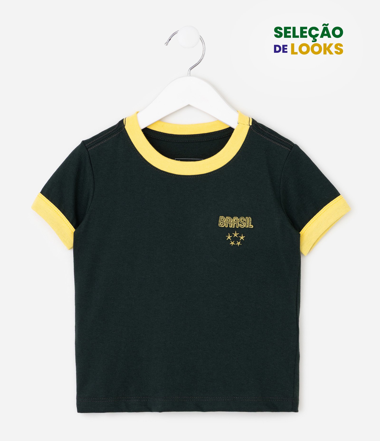 Camiseta Infantil Esportiva com Lettering Brasil - Tam 1 a 6 Anos Preto 1