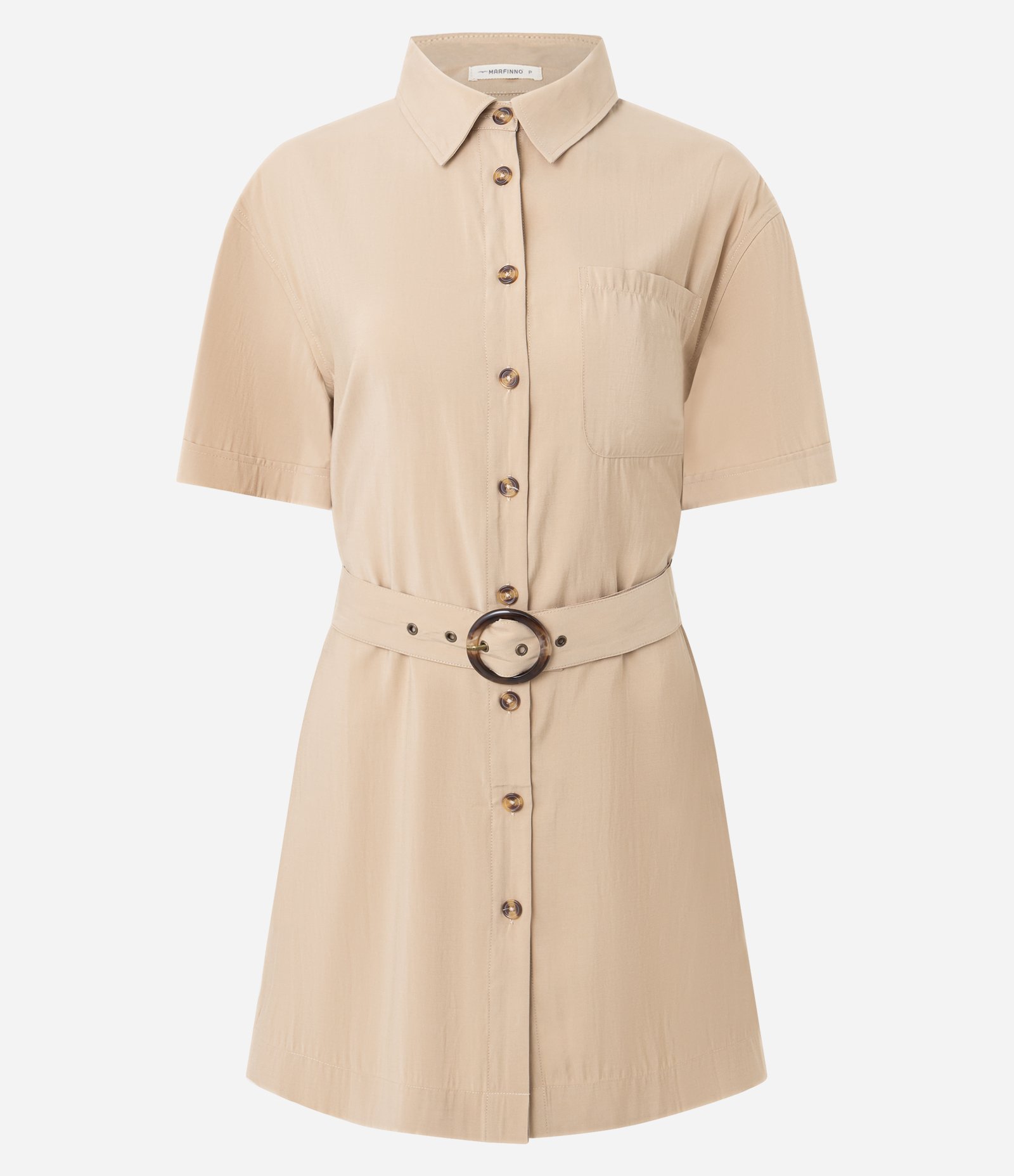 Vestido Reto em Poliviscose com Cinto Bege 5