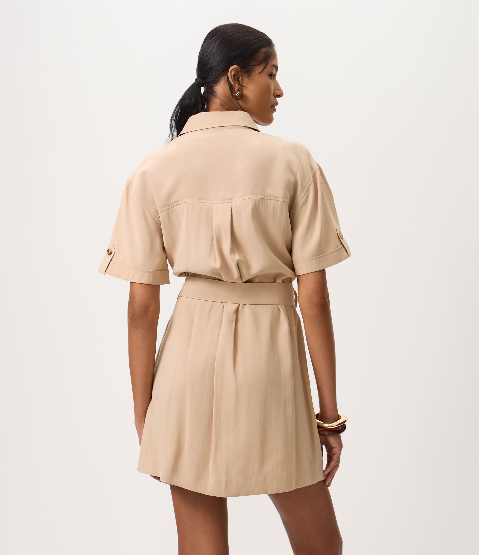 Vestido Reto em Poliviscose com Cinto Bege 4