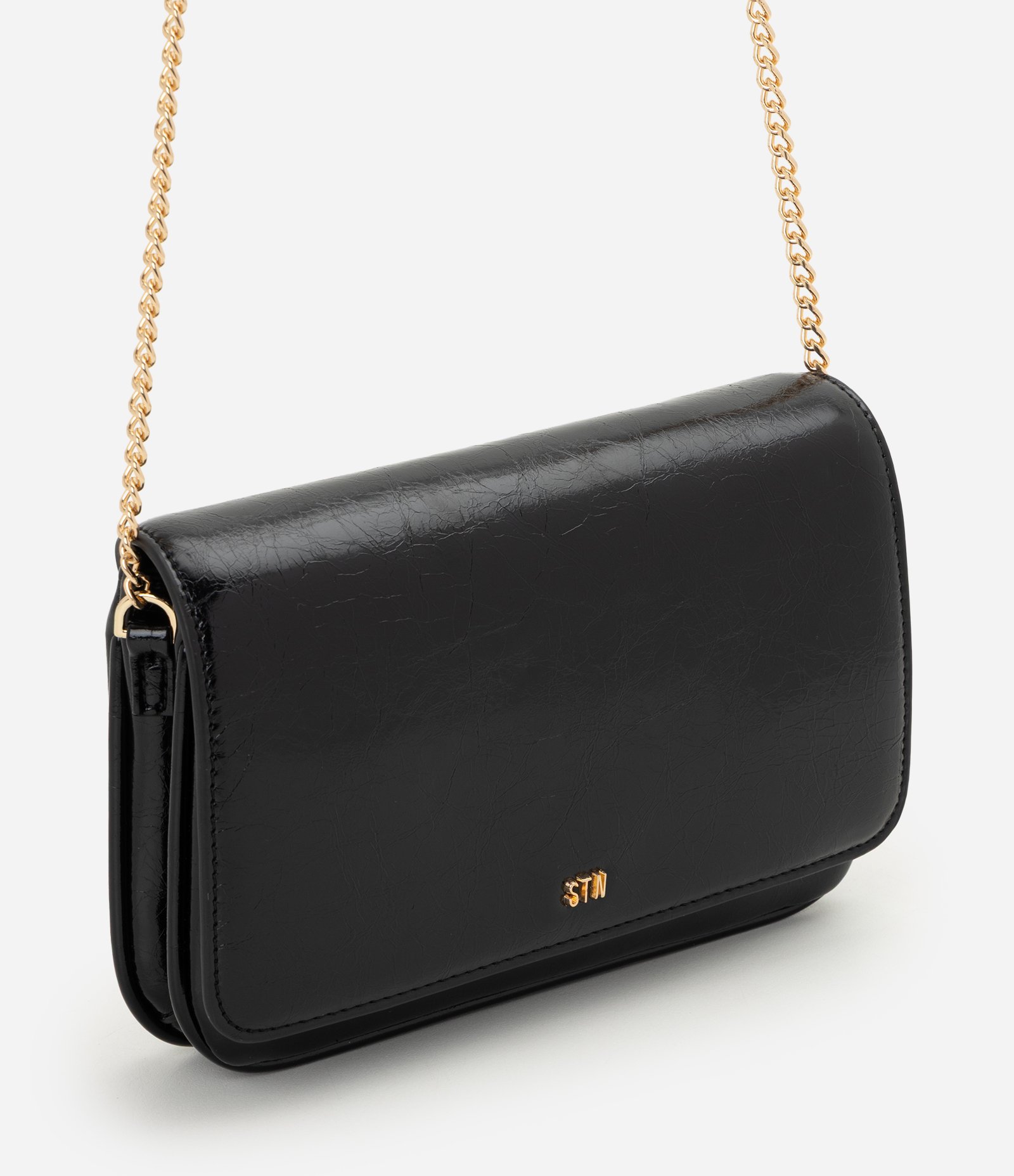 Bolsa Transversal Pequena em PU com Alça Corrente Preto 1