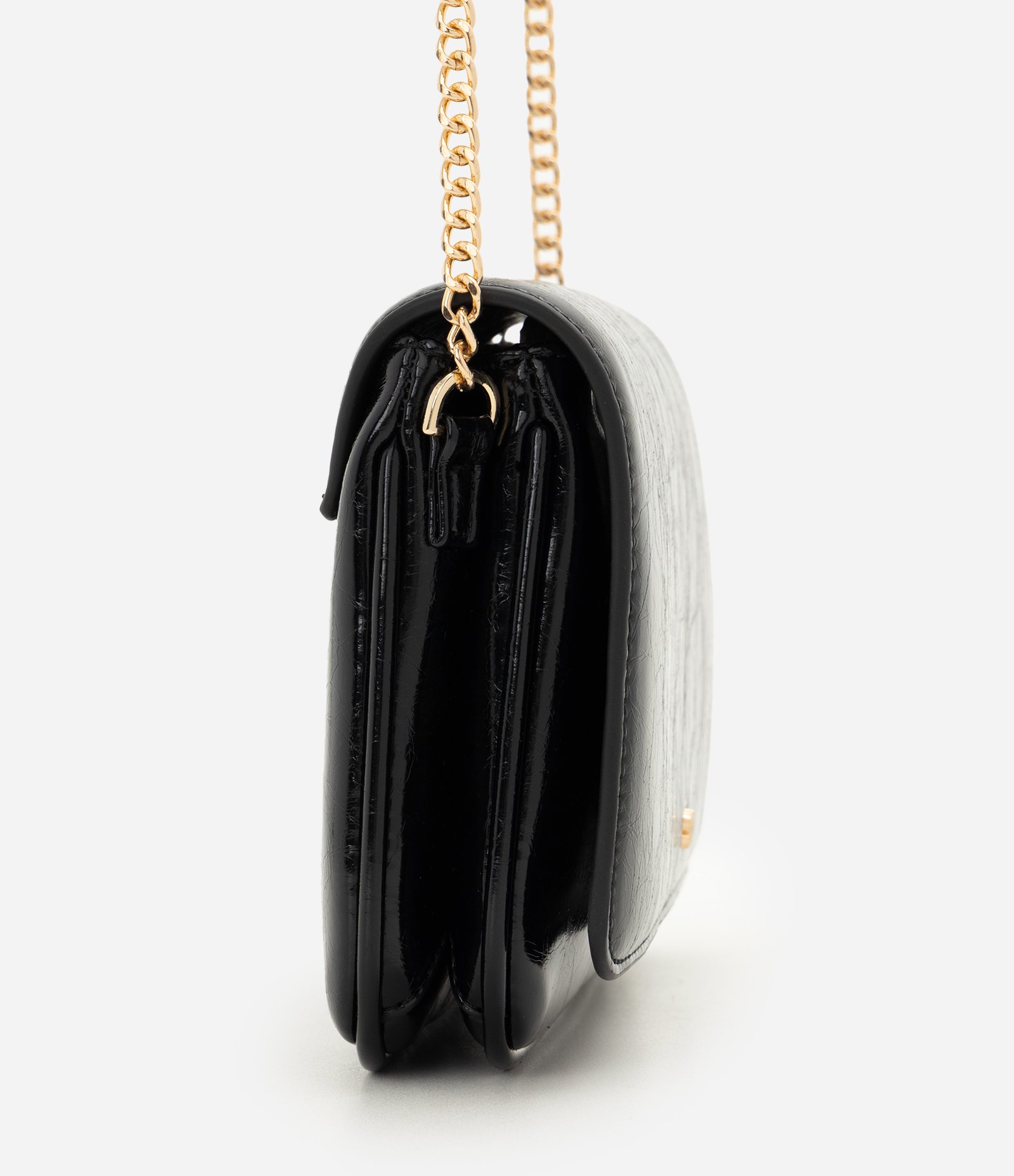Bolsa Transversal Pequena em PU com Alça Corrente Preto 2
