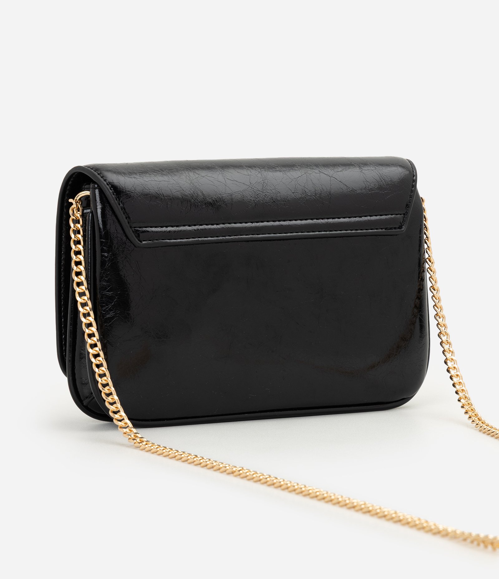 Bolsa Transversal Pequena em PU com Alça Corrente Preto 3