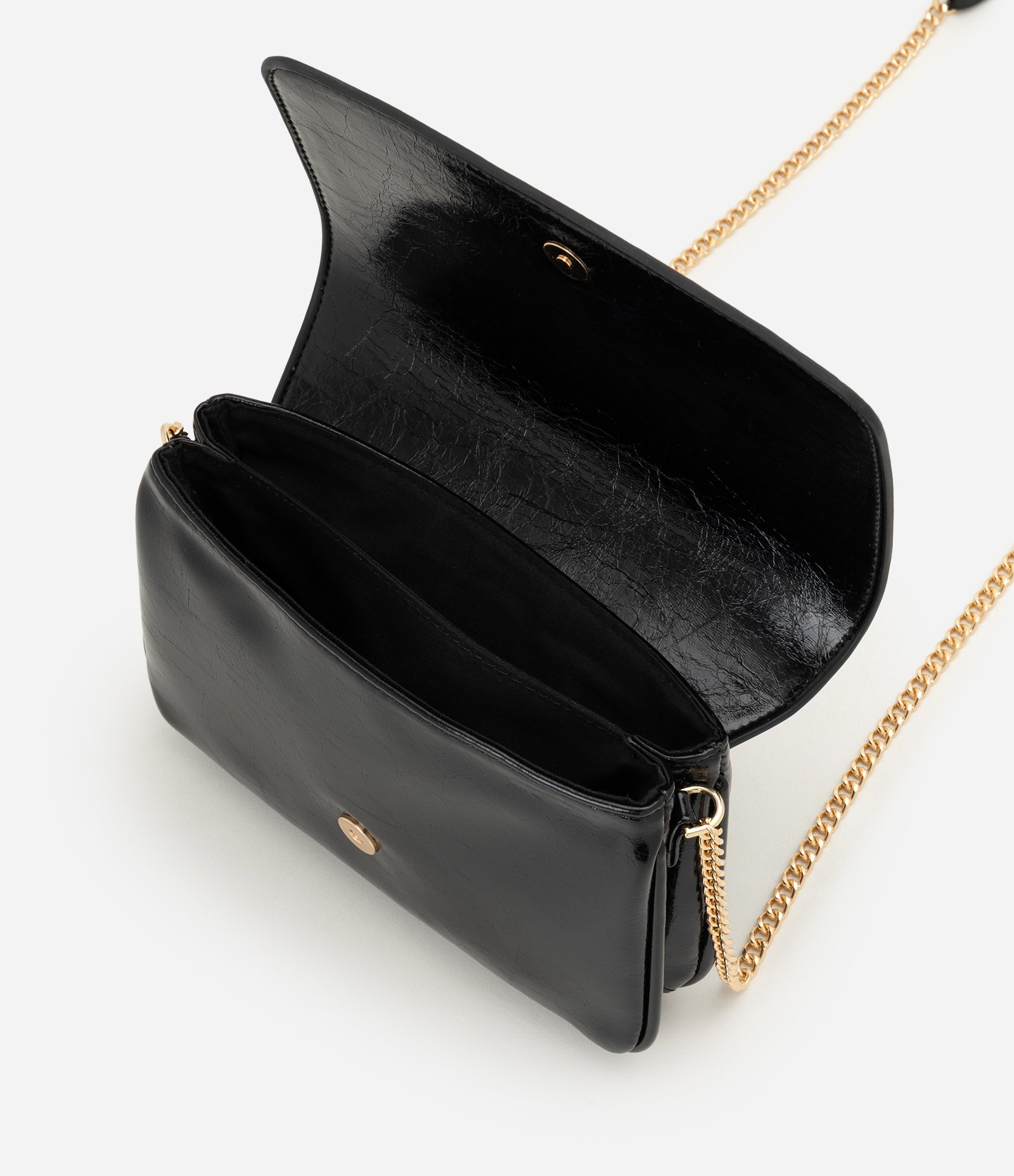 Bolsa Transversal Pequena em PU com Alça Corrente Preto 4