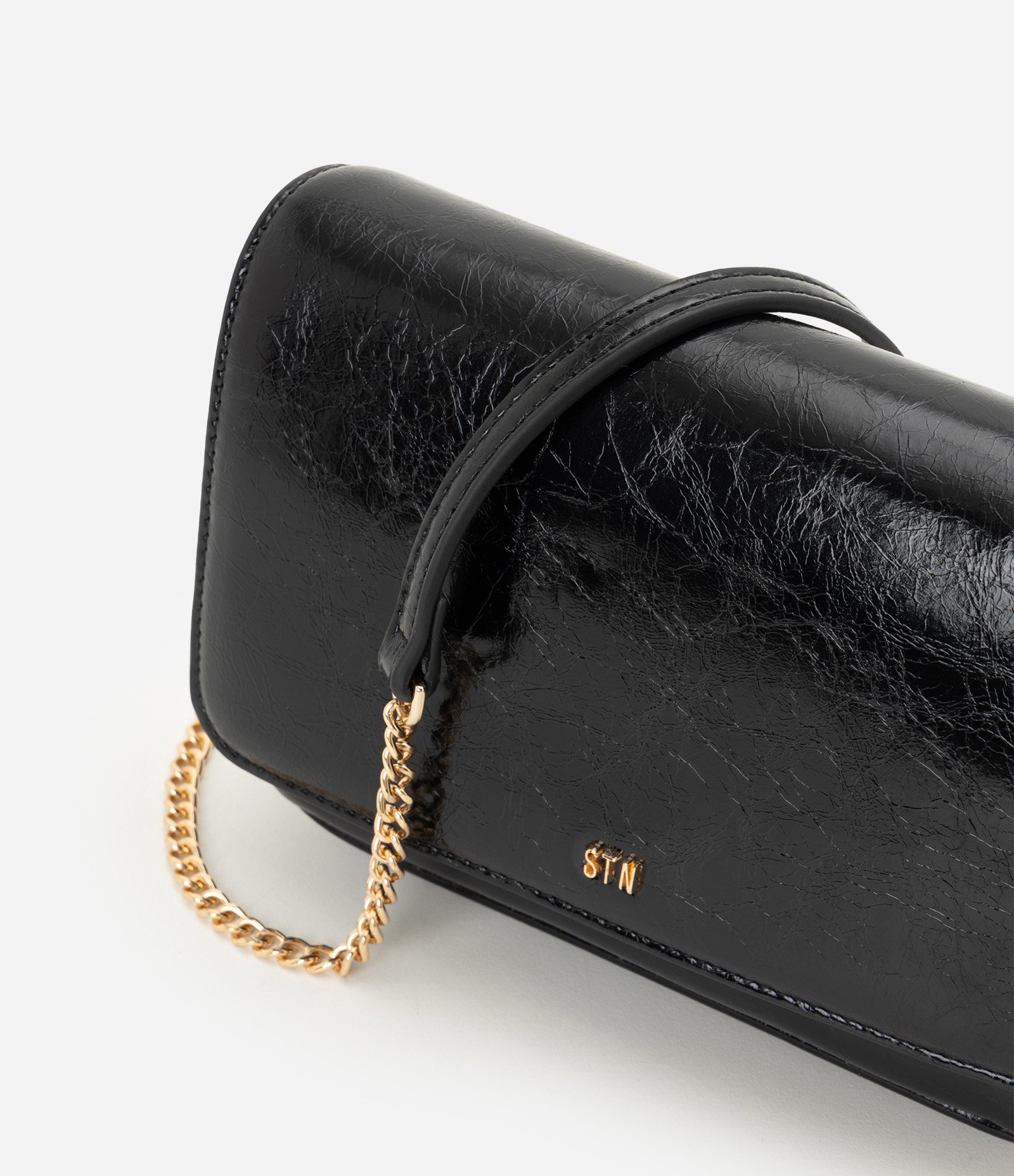 Bolsa Transversal Pequena em PU com Alça Corrente Preto 5