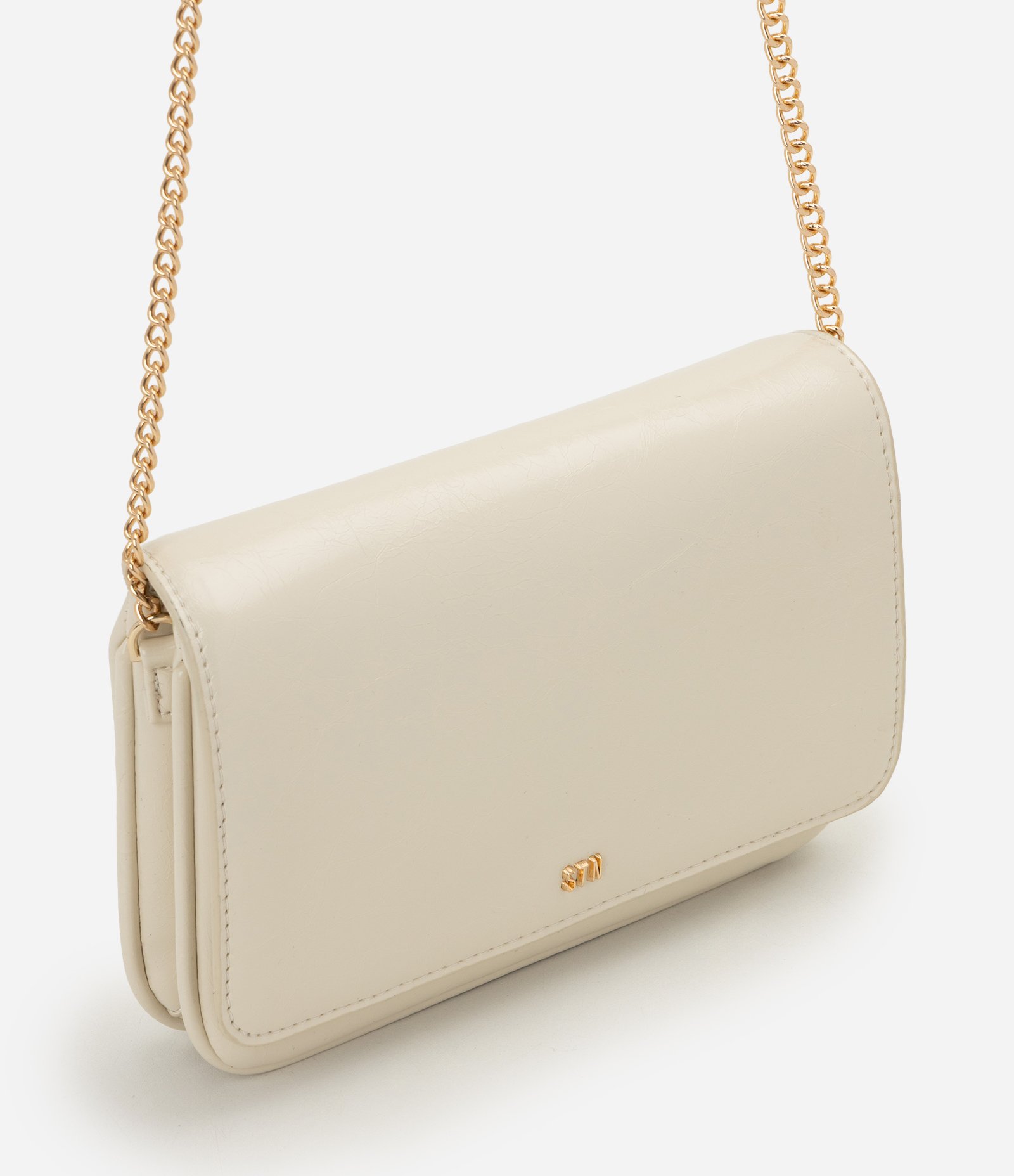Bolsa Transversal Pequena em PU com Alça Corrente Off White 1
