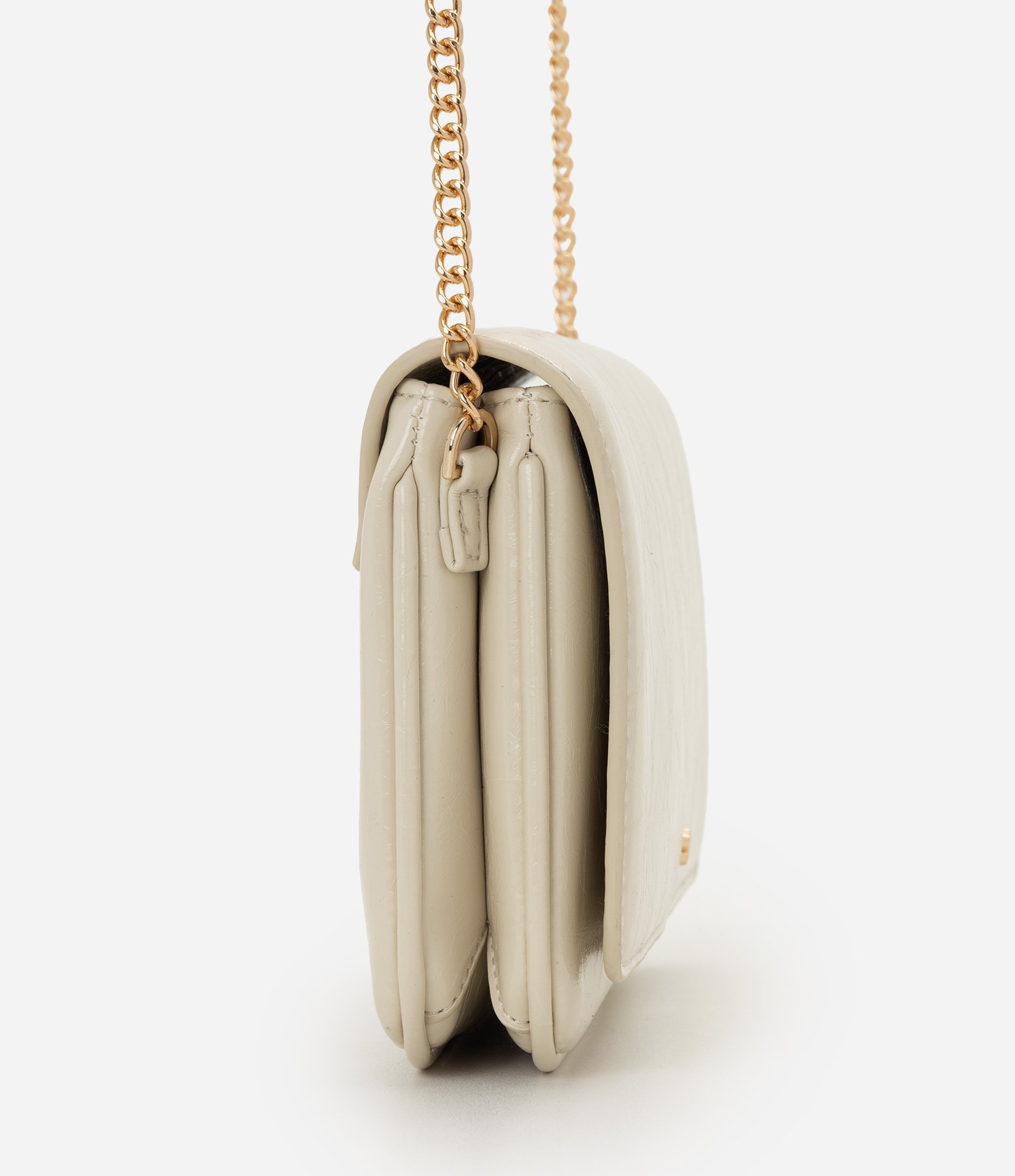 Bolsa Transversal Pequena em PU com Alça Corrente Off White 2