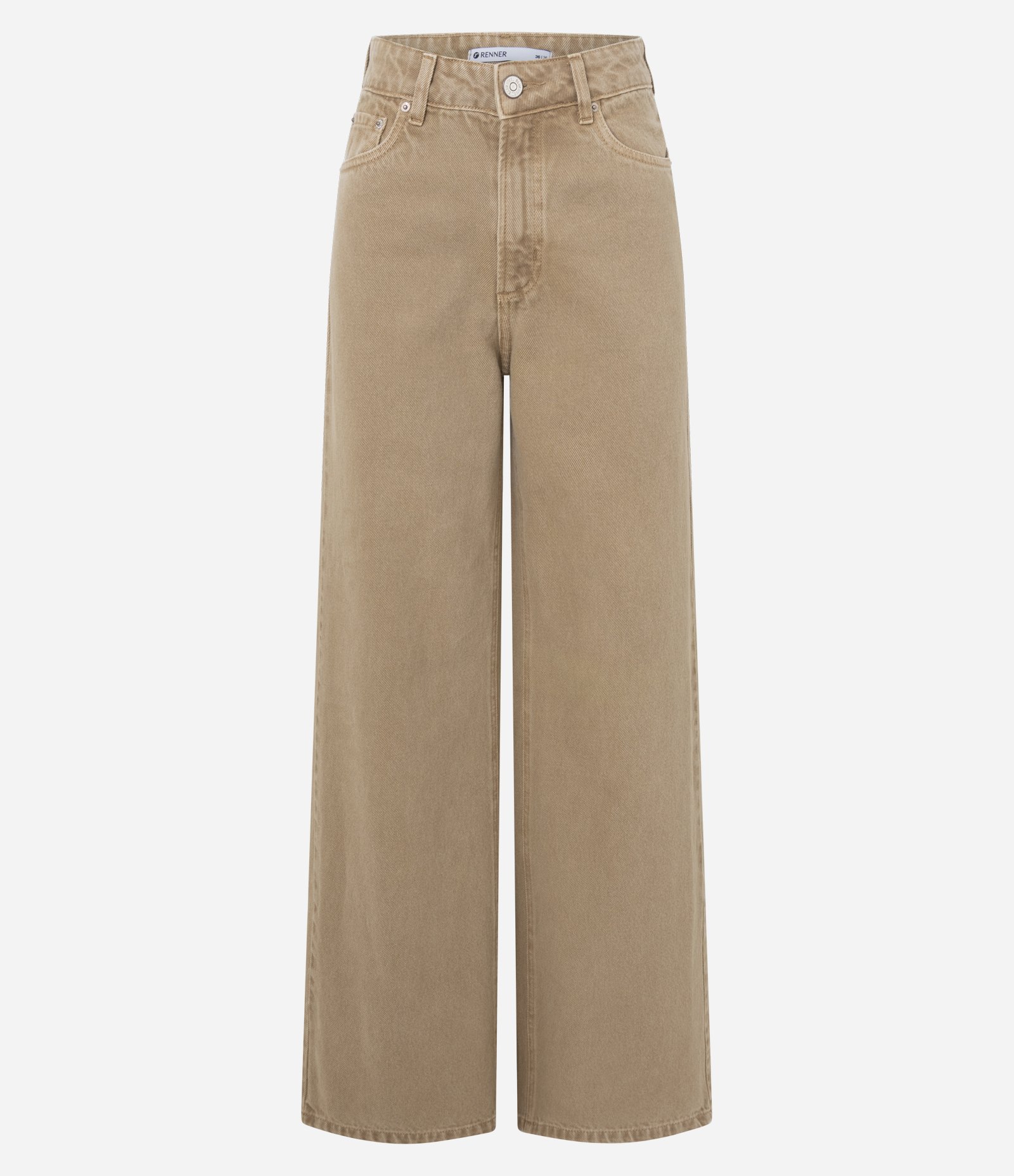 Calça Wide Leg em Sarja com Cintura Alta Bege 1