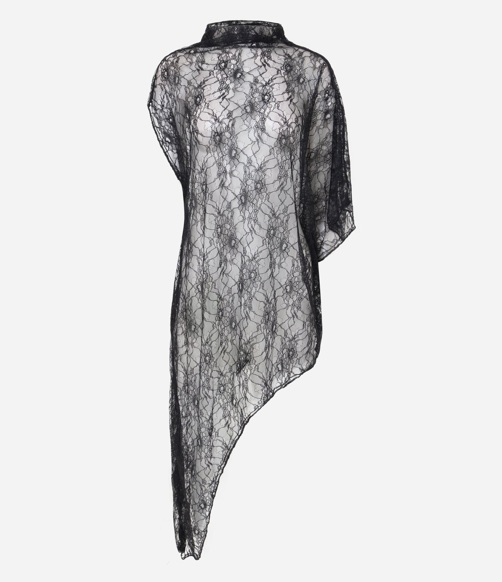 Blusa de Renda Assimétrica Super Longa Preto 5