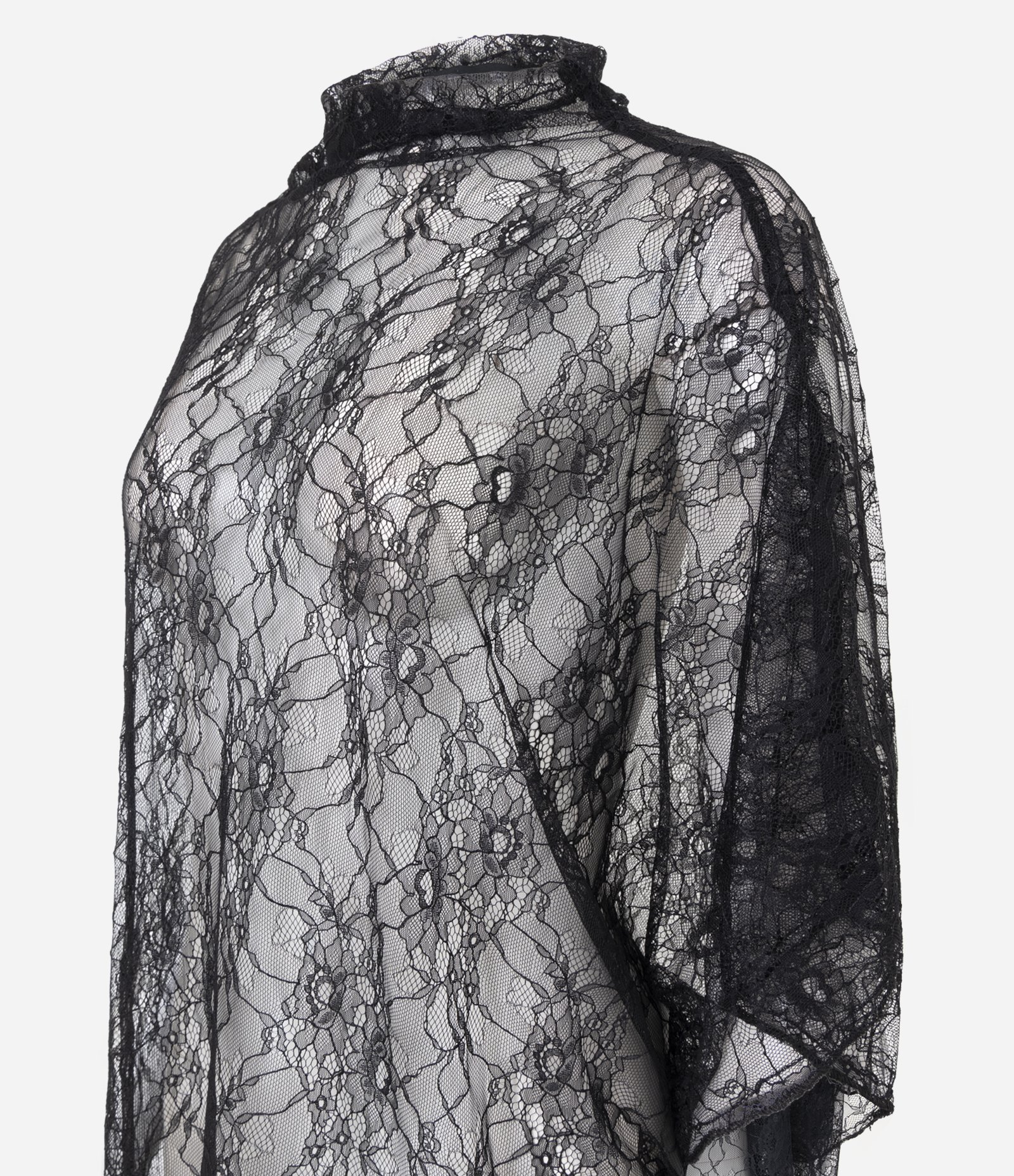 Blusa de Renda Assimétrica Super Longa Preto 6